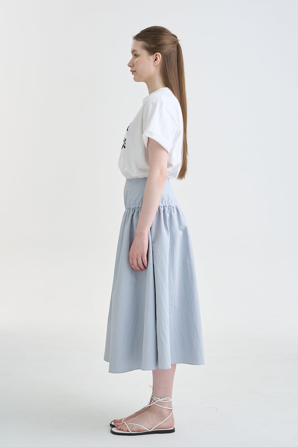 STRING MIDI YOKE SKIRT_GREY