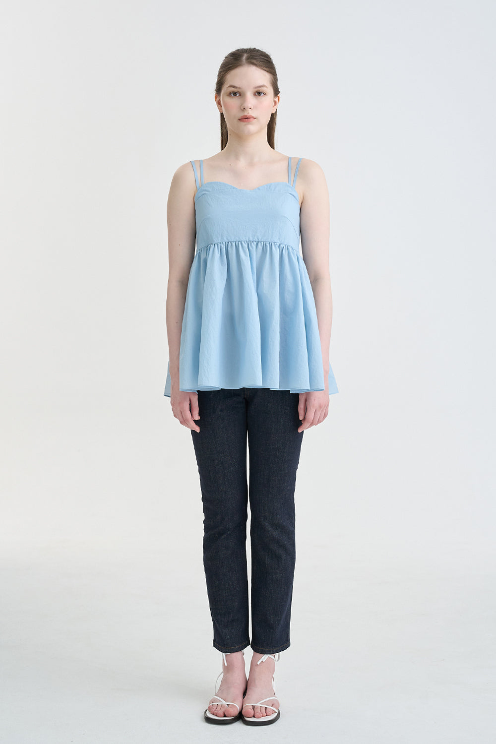 LESAVOIR, TOP PEPLUM À BIDES EN FORME DE CŒUR_BLEU