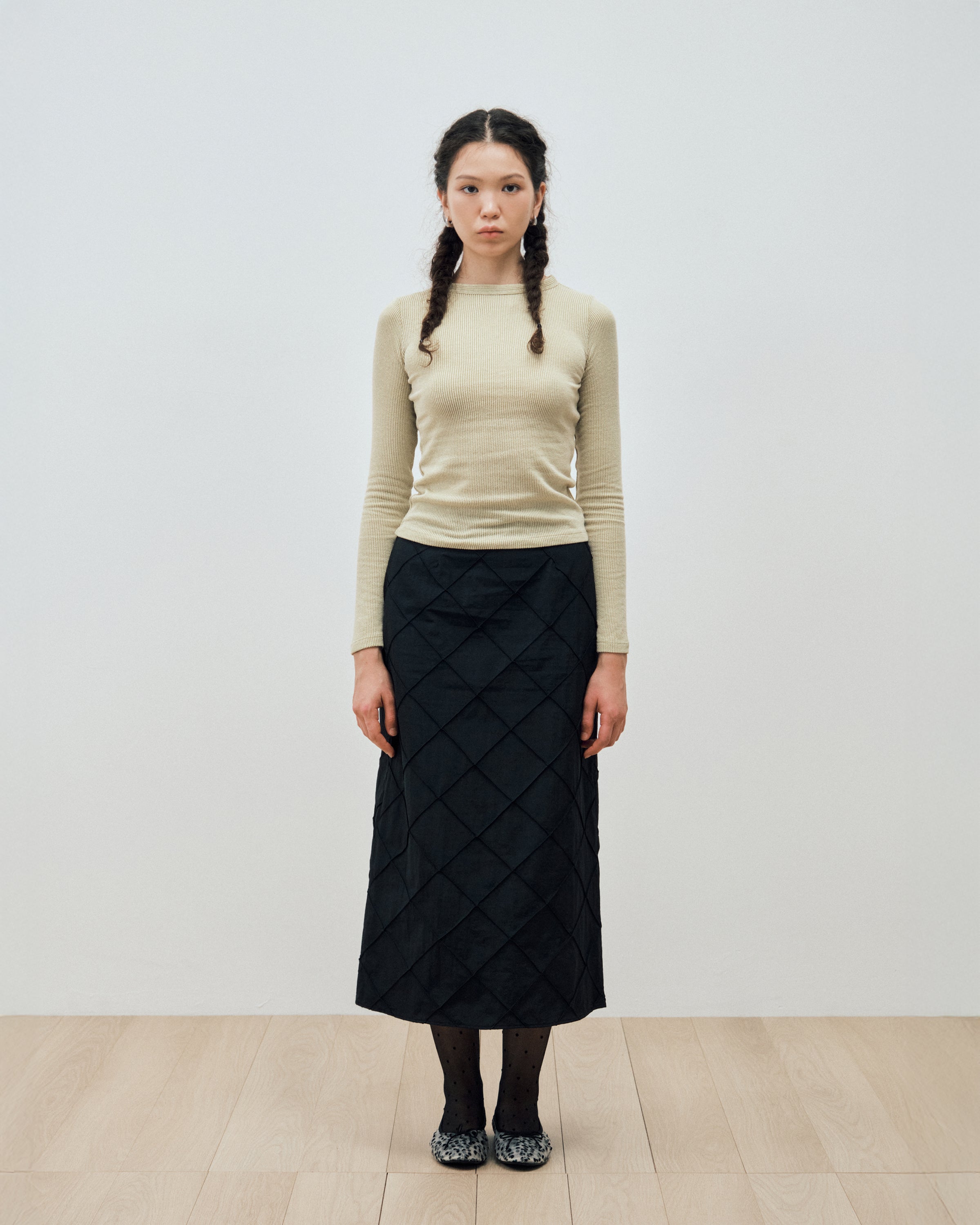 JUPE MAXI EN NYLON À MOTIF LOSANGES_NOIR