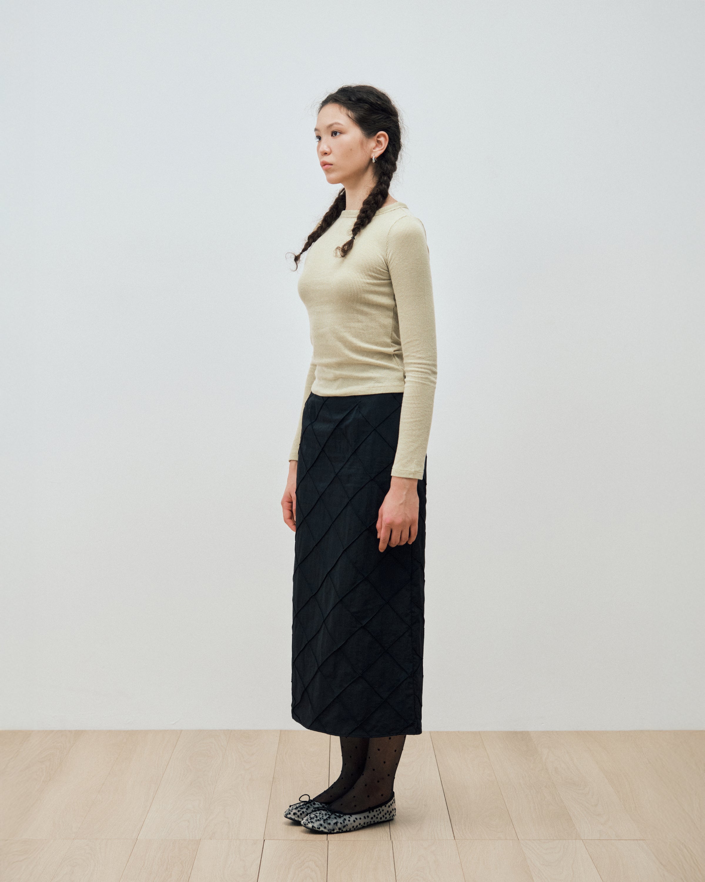 JUPE MAXI EN NYLON À MOTIF LOSANGES_NOIR