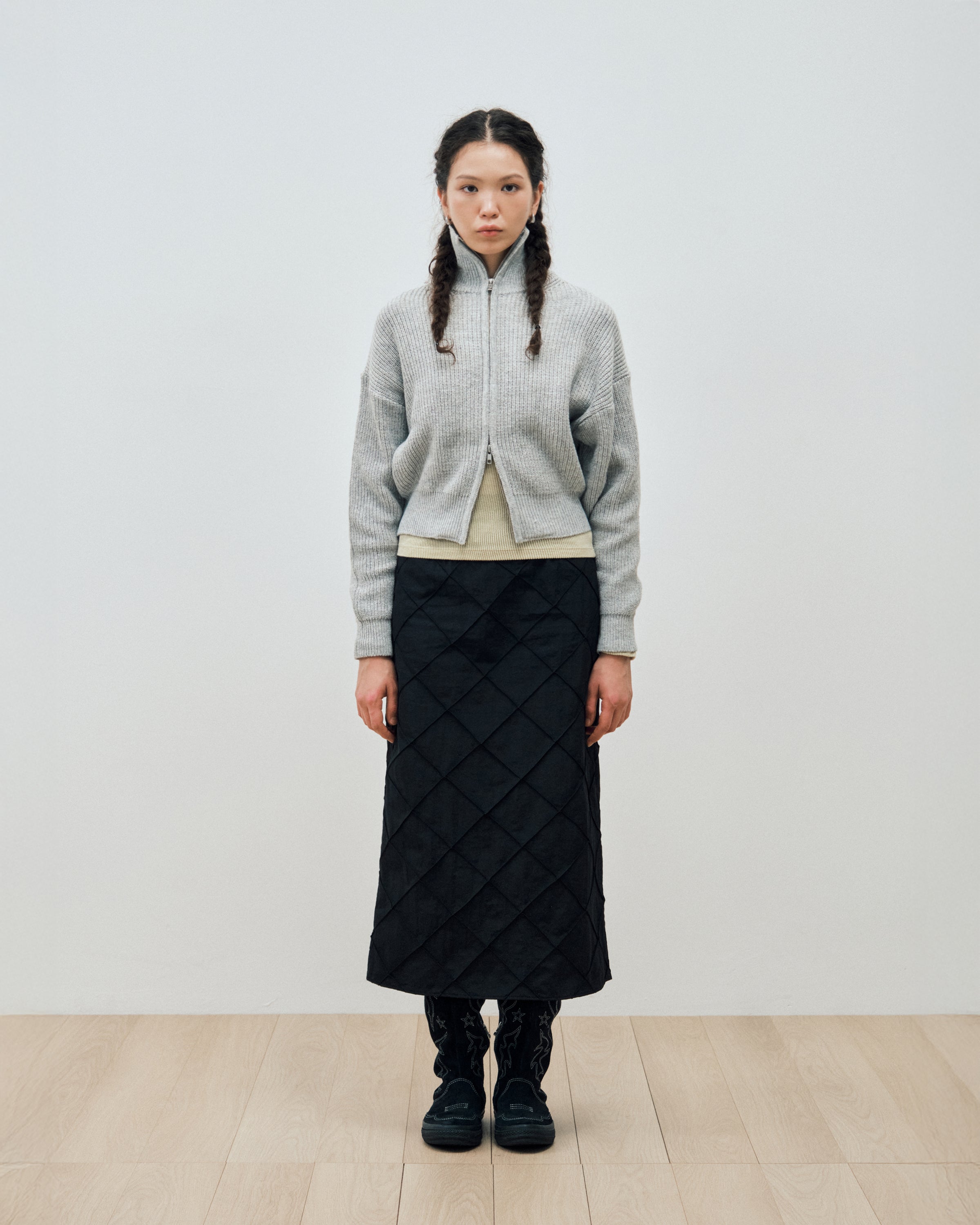 TWO WAY KNIT ZIP-UP CARDIGAN_GREY