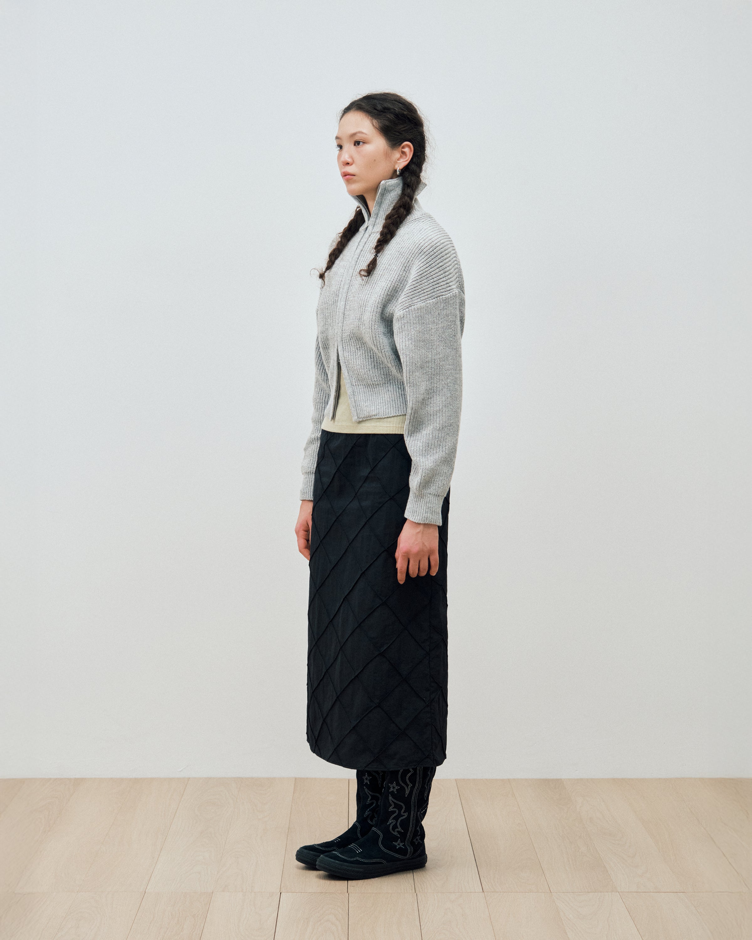TWO WAY KNIT ZIP-UP CARDIGAN_GREY