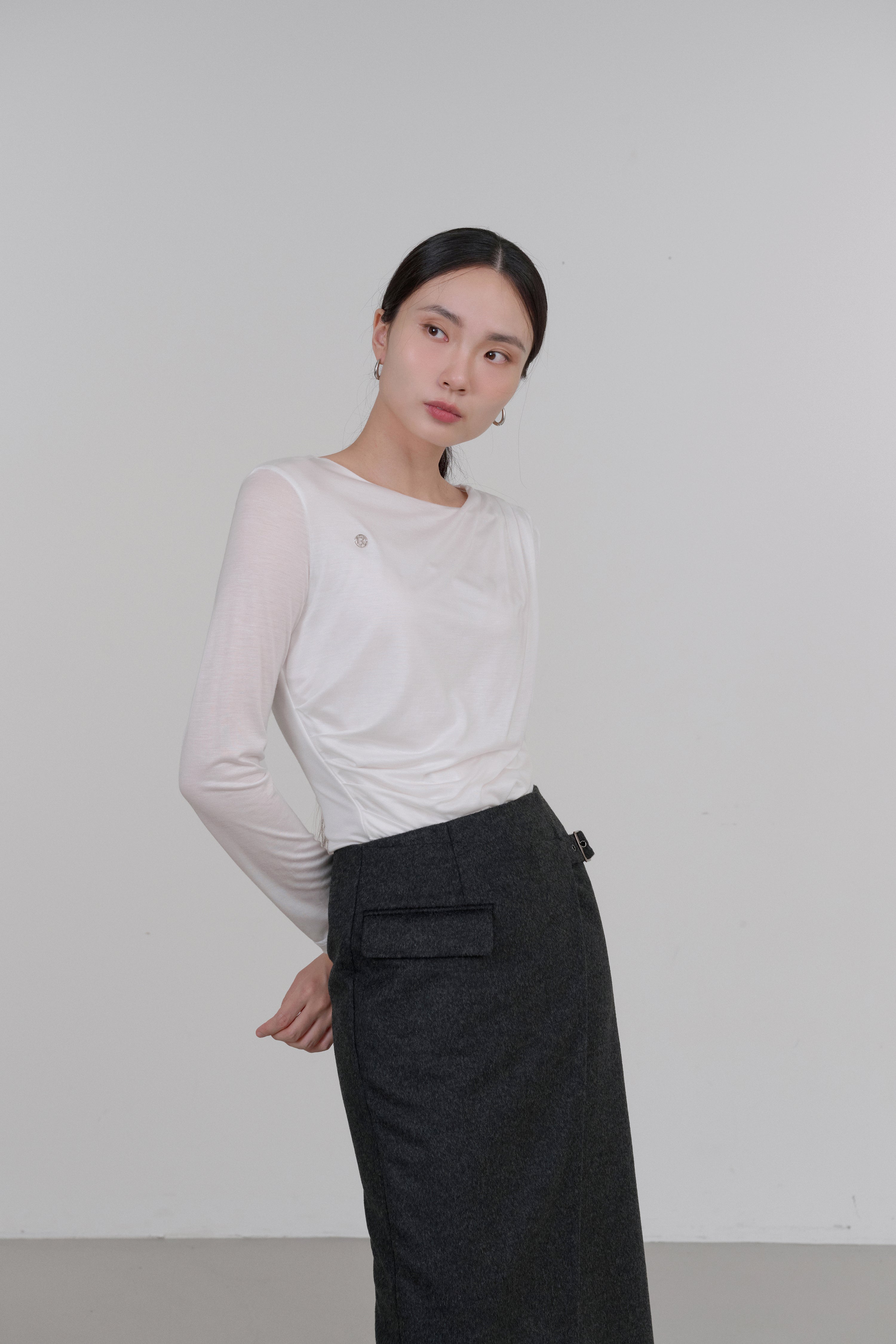 UNBAL BELT WOOL SKIRT_CHARCOAL