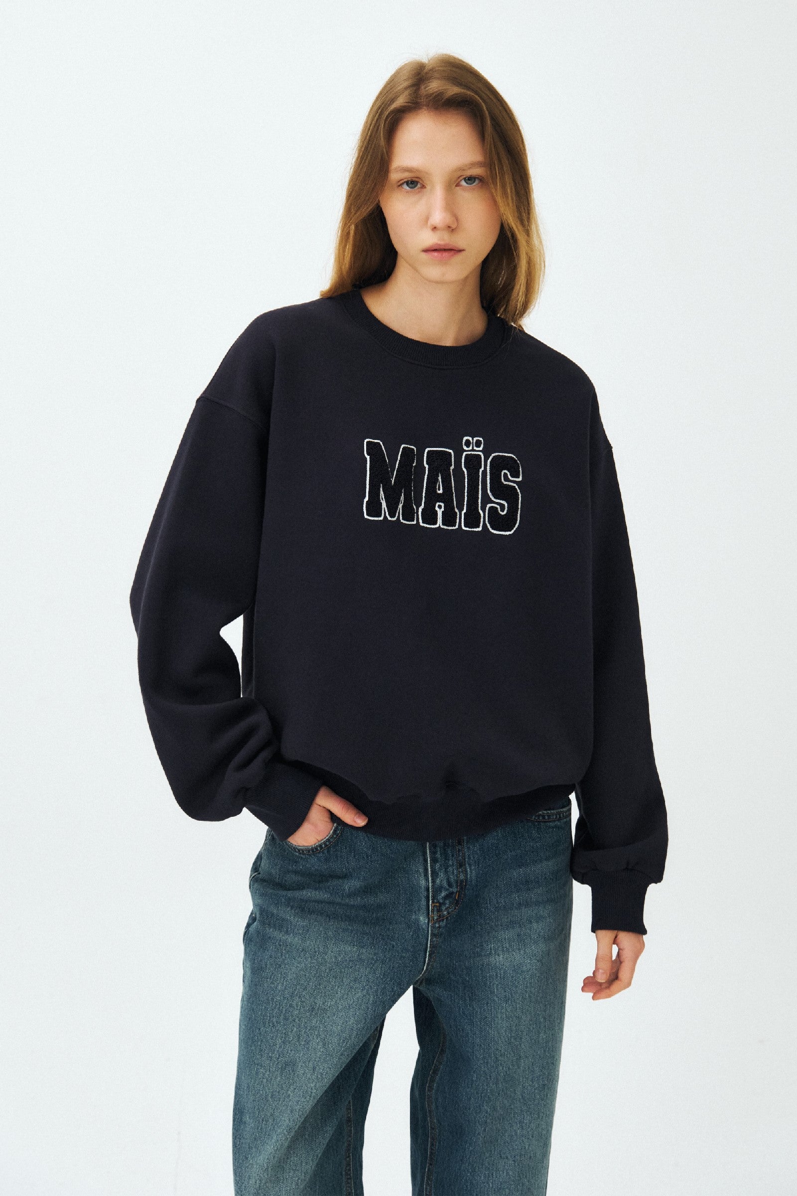 MAIS BOUCLE LOGO SWEAT SHIRT_NAVY