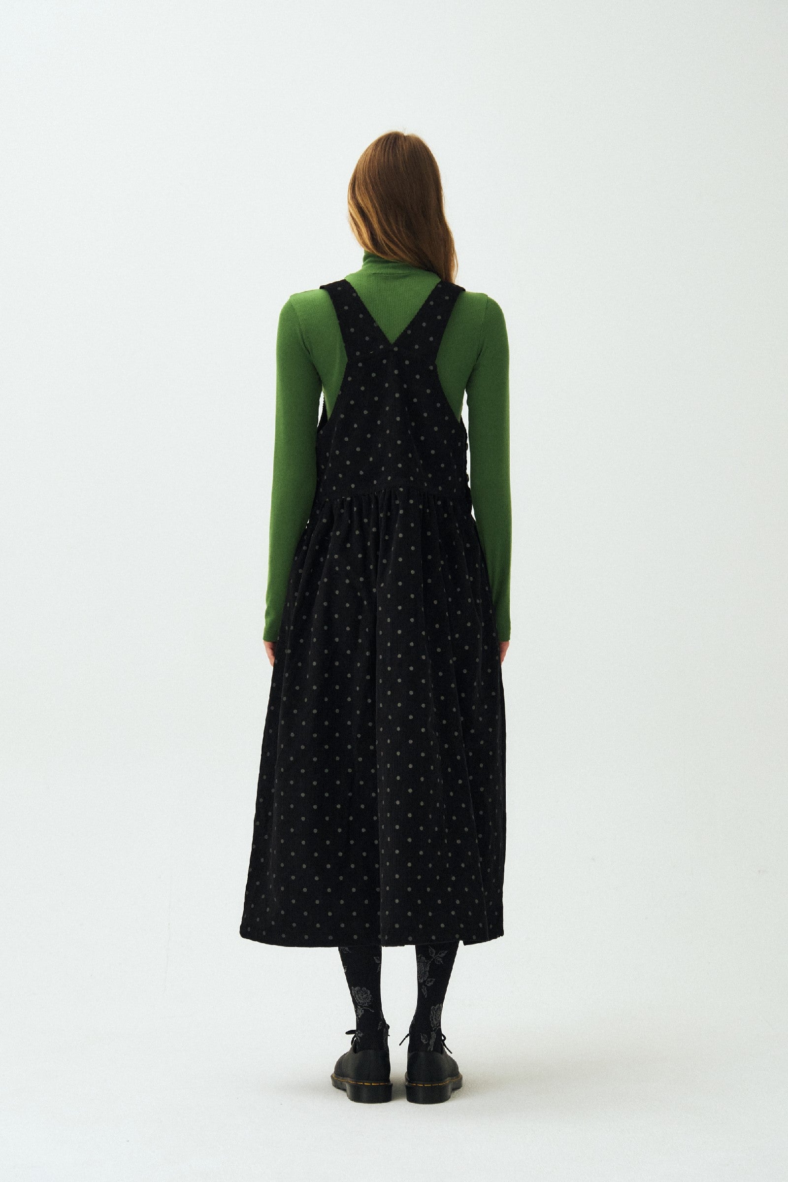 DOT PUFF CORDUROY OVERALL DRESS_BLACK