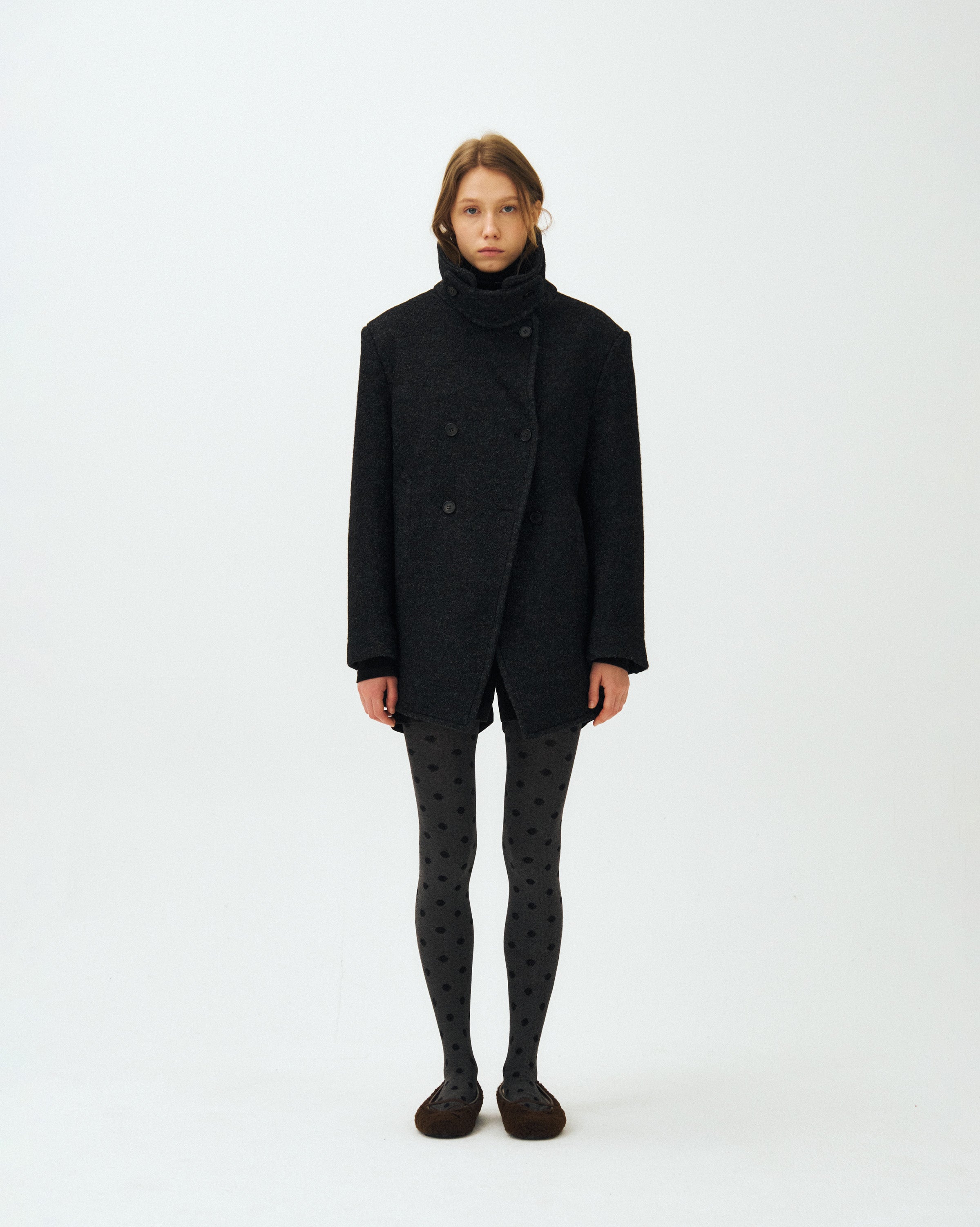 HOURGLASS WOOL DOUBLE PEA COAT_CHARCOAL