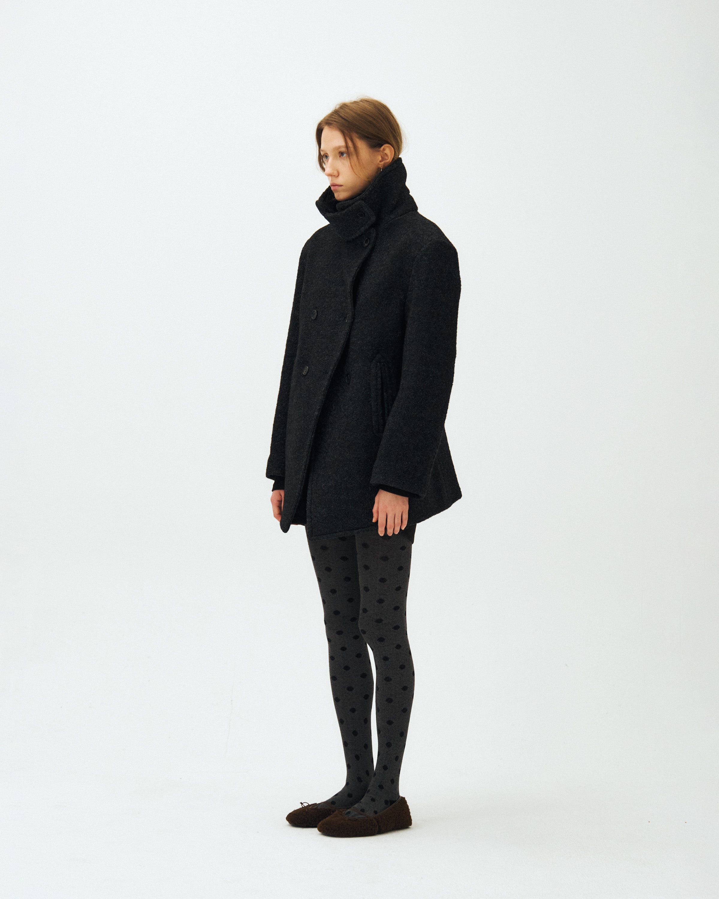 HOURGLASS WOOL DOUBLE PEA COAT_CHARCOAL
