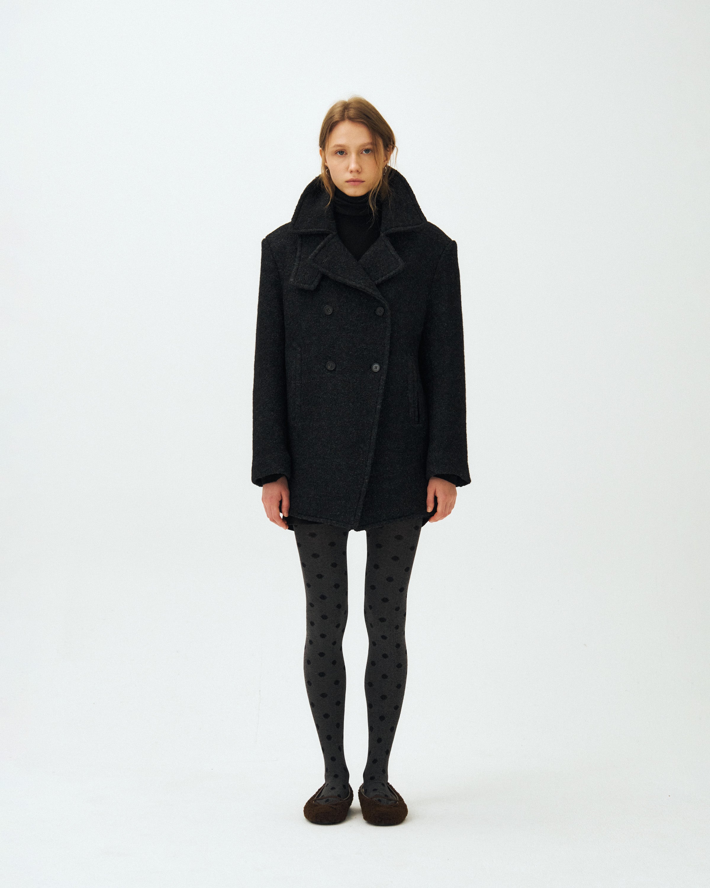 HOURGLASS WOOL DOUBLE PEA COAT_CHARCOAL