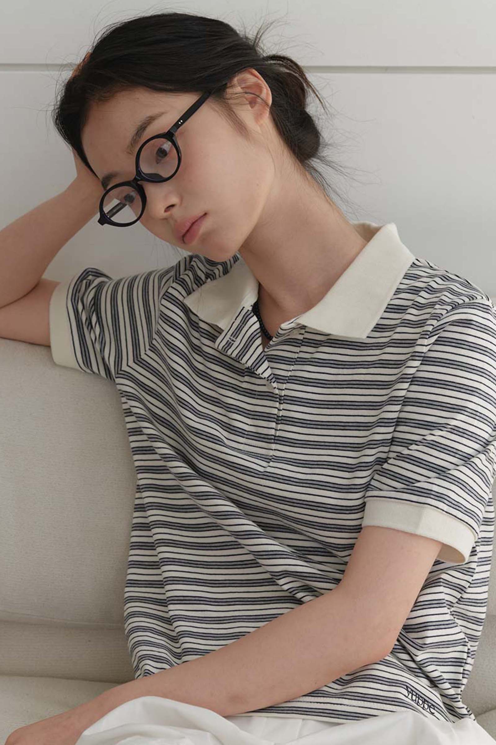BUTTON STRIPE T-SHIRT_IVORY