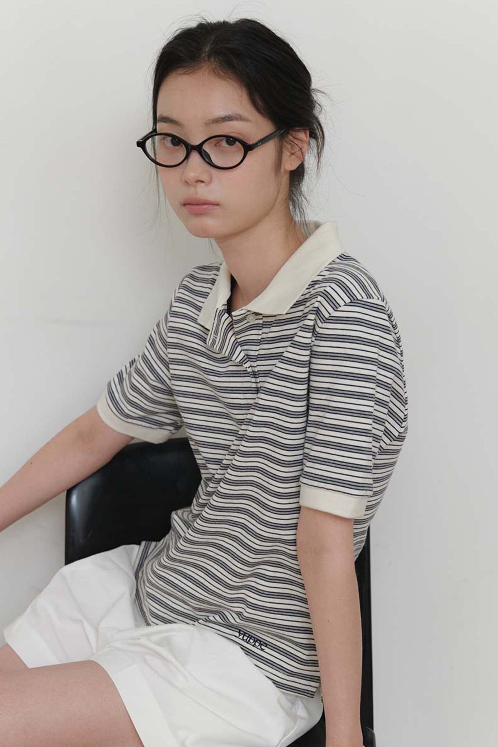 BUTTON STRIPE T-SHIRT_IVORY