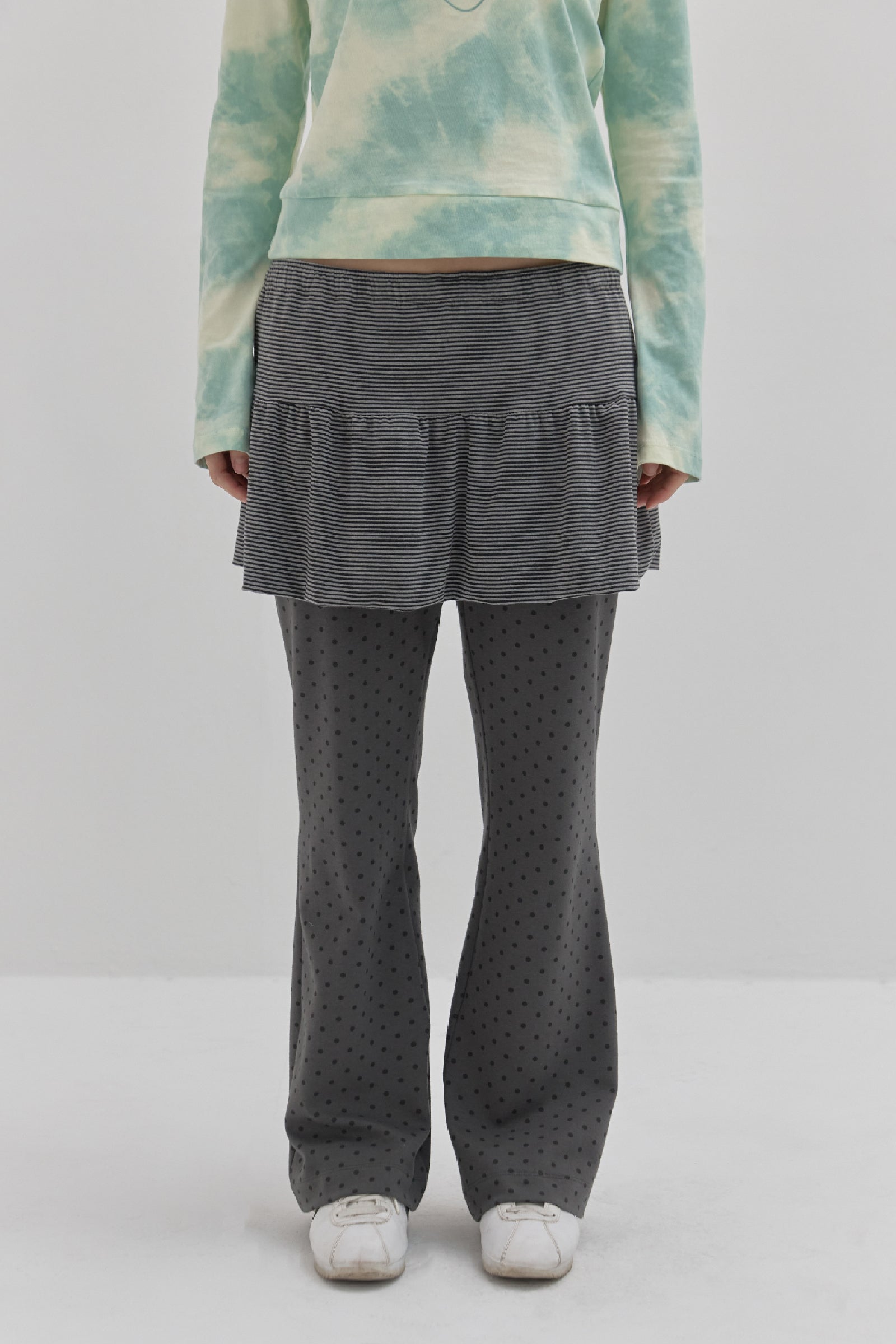 VARIED SKIRT LAYERED PANTS_GREY