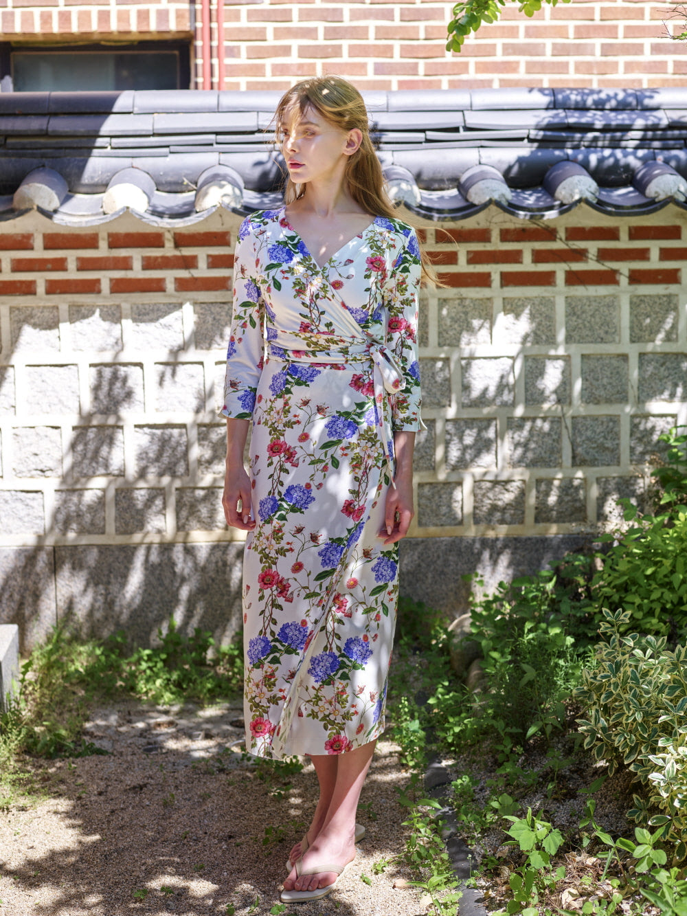 FLOWER JERSEY WRAP DRESS