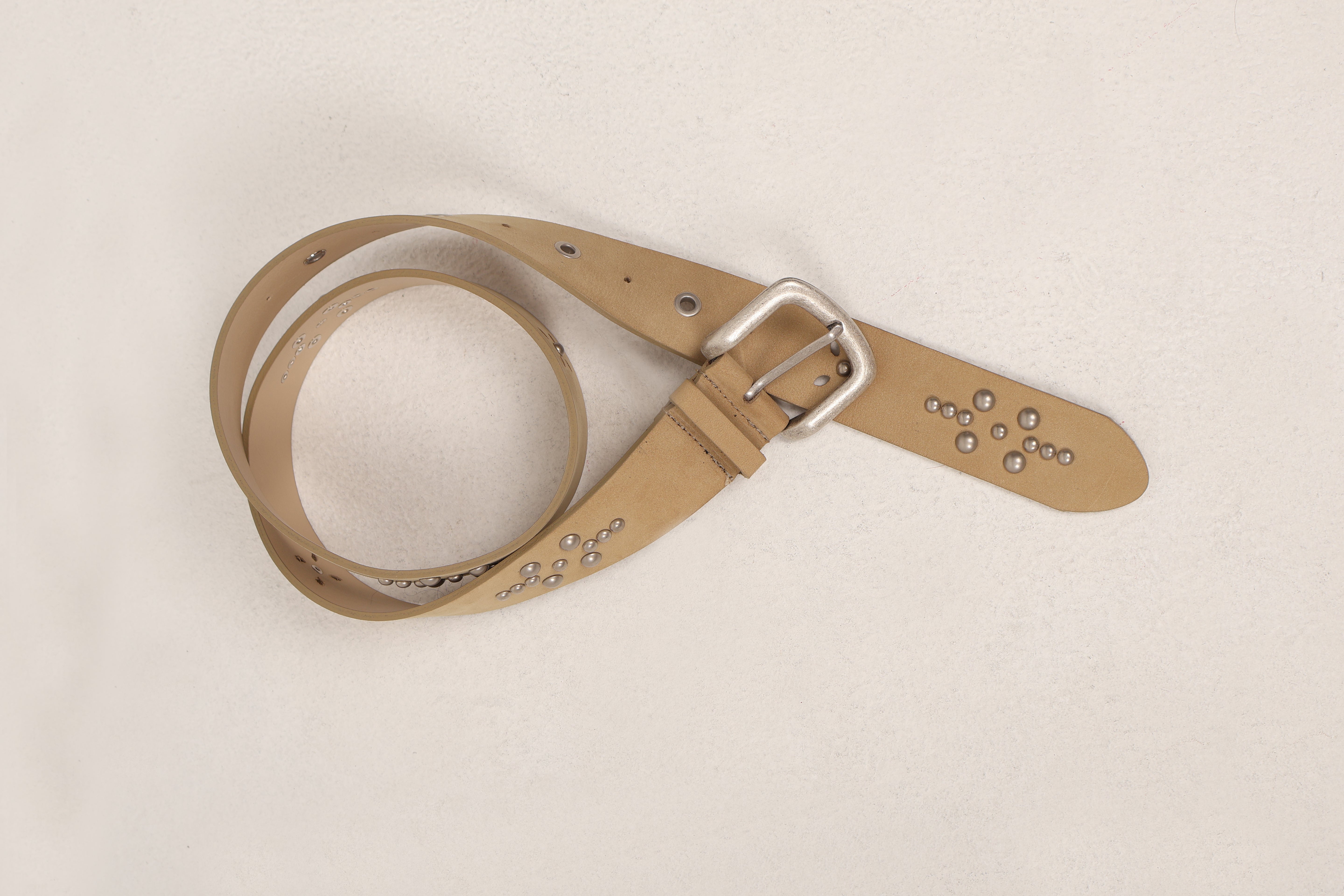 LEATHER STUD BELT_BEIGE