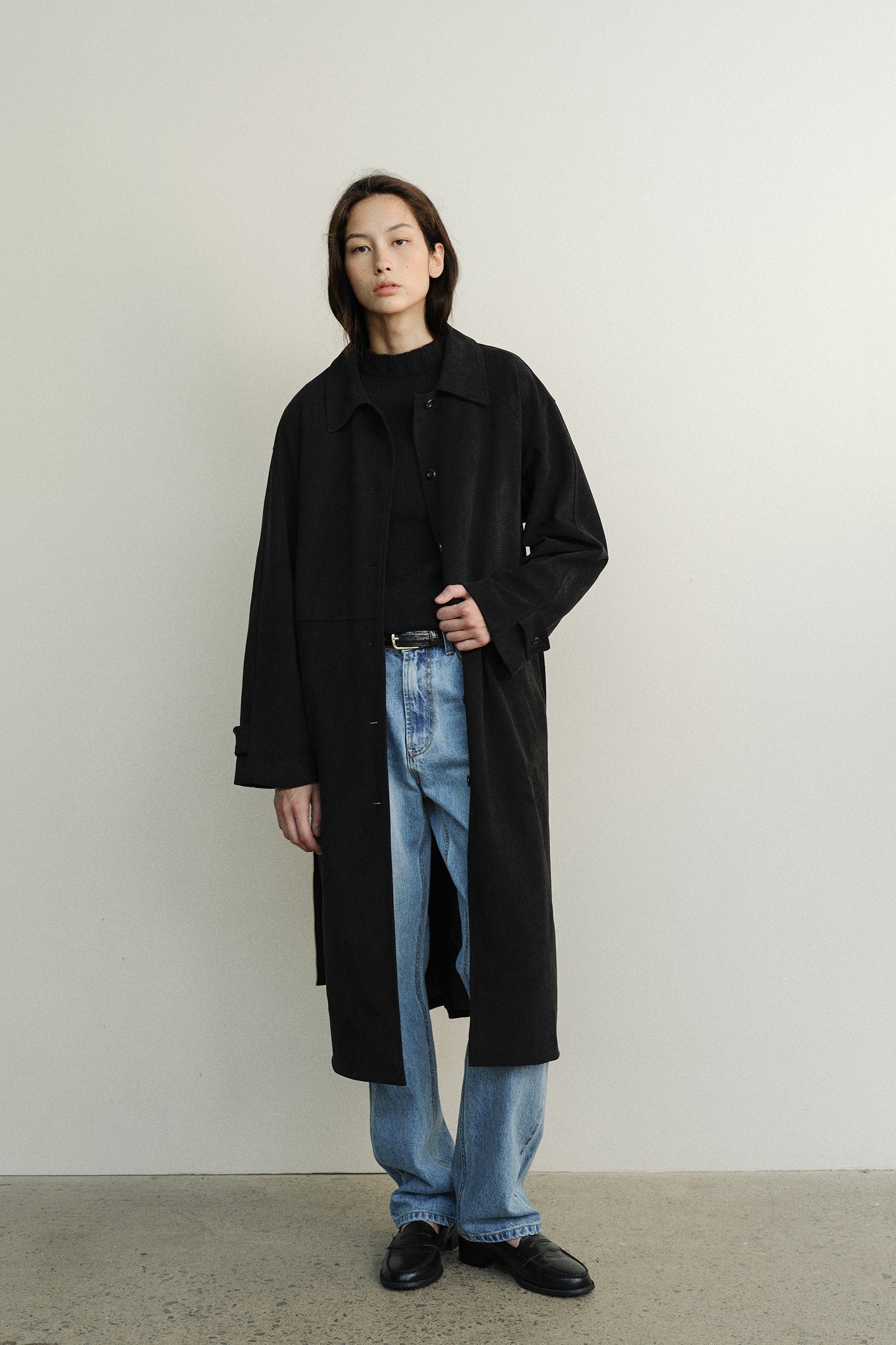 MANTEAU LONG EN SUÉDINE_NOIR