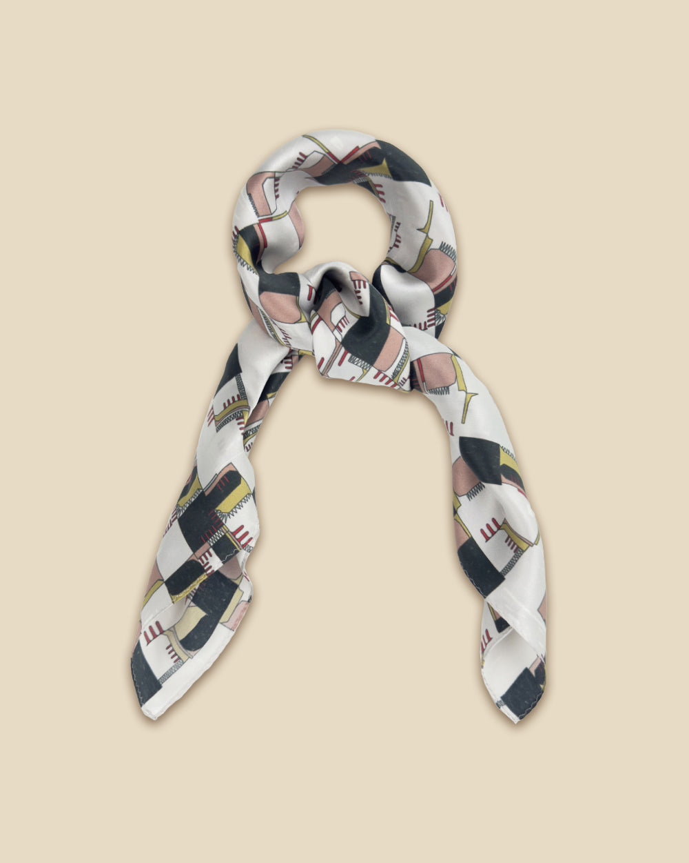 BLACK DOODLE GRID SILK SCARF_BLACK
