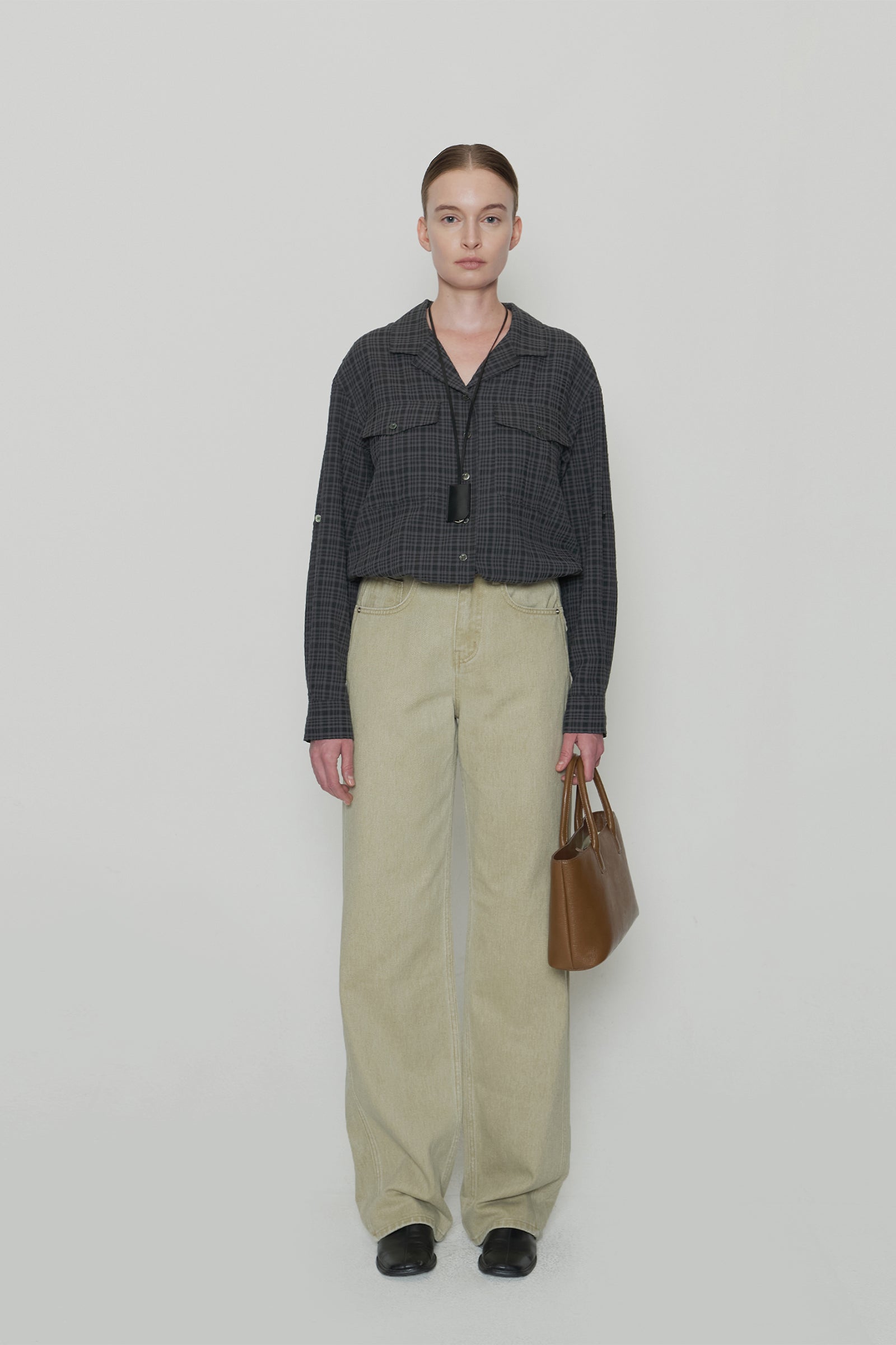 CHECK ROLL-UP SHIRT_CHARCOAL