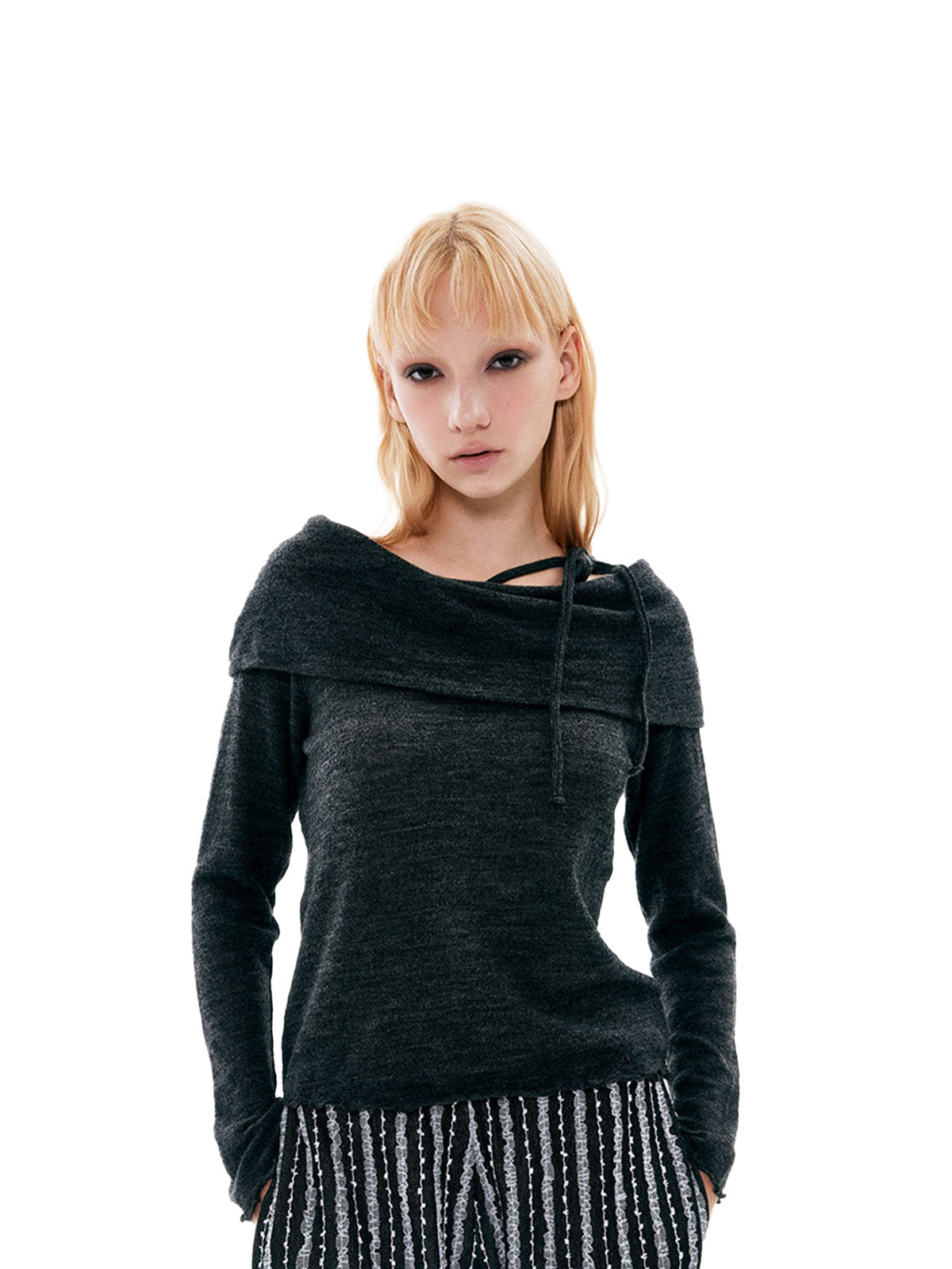 Wool off-shoulder Top_Charcoal