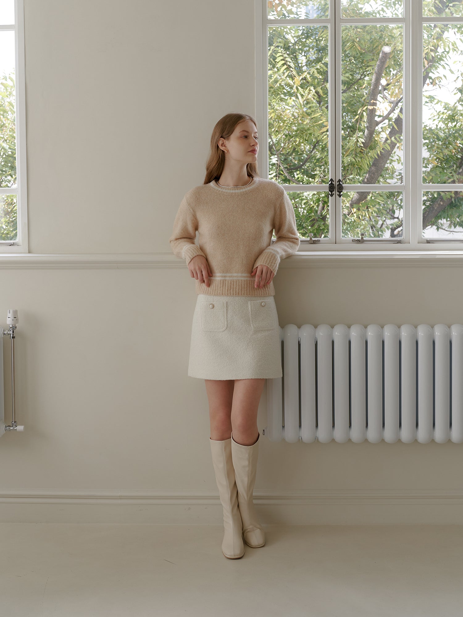 WOOL BOUCLE SKIRT_IVORY