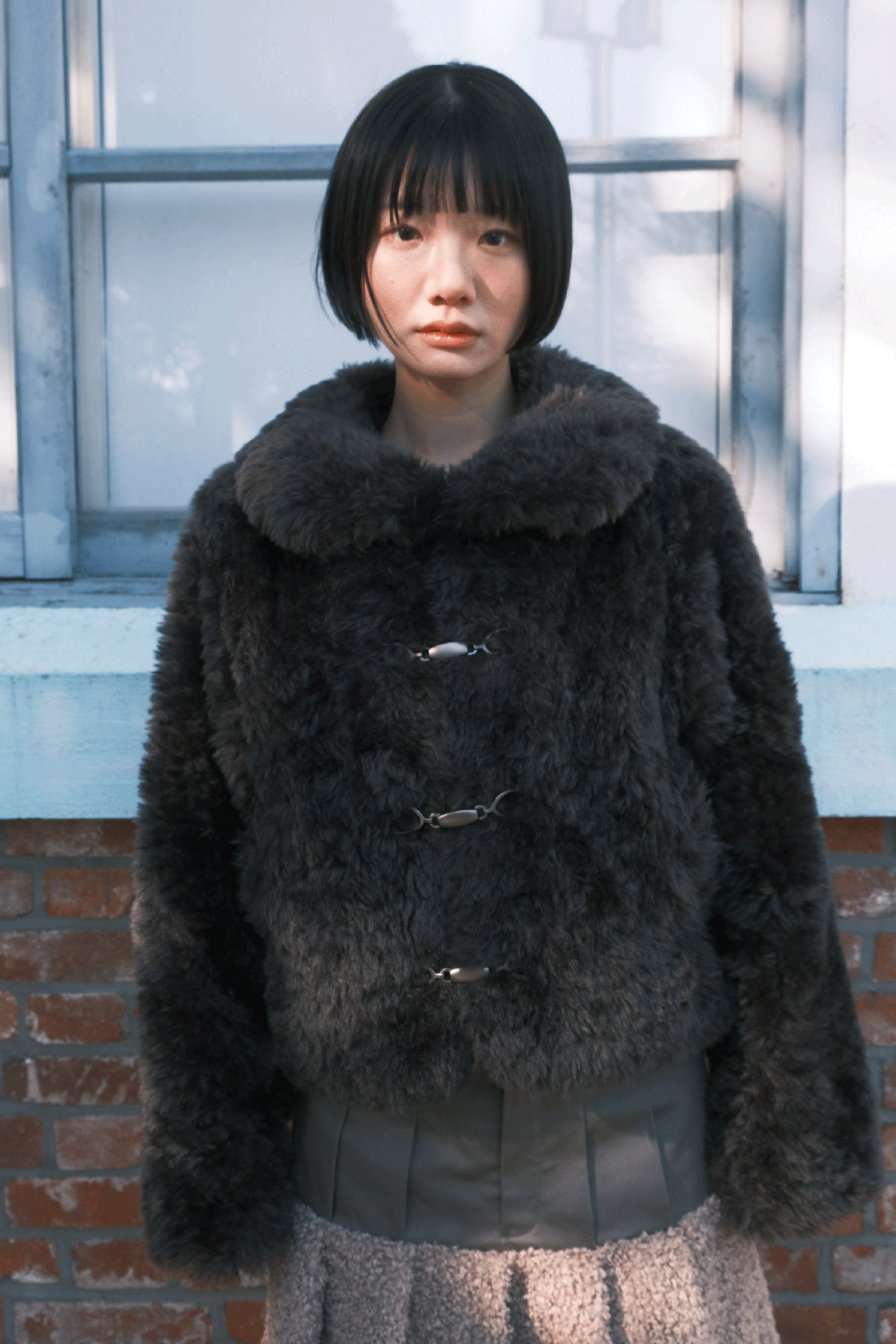 VESTE EFFET FAUSSE FOURRURE_MARRON FONCÉ