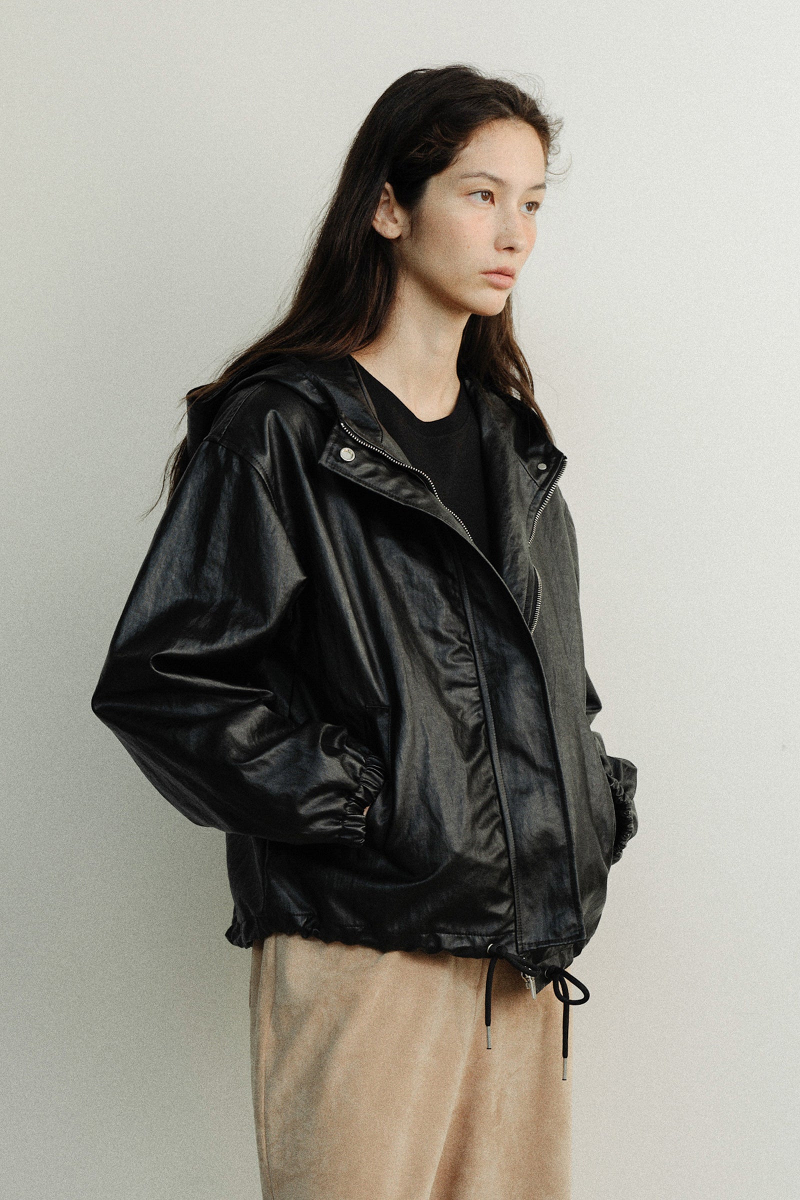 VESTE EN CUIR À CAPUCHE MORGAN_NOIR
