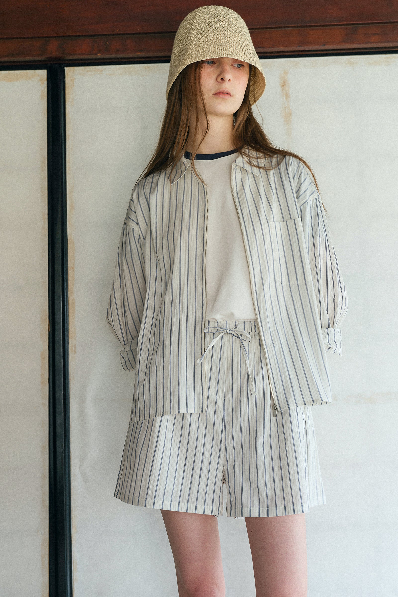 PONS STRIPE ZIP-UP_BLEU MARINE RAYÉ