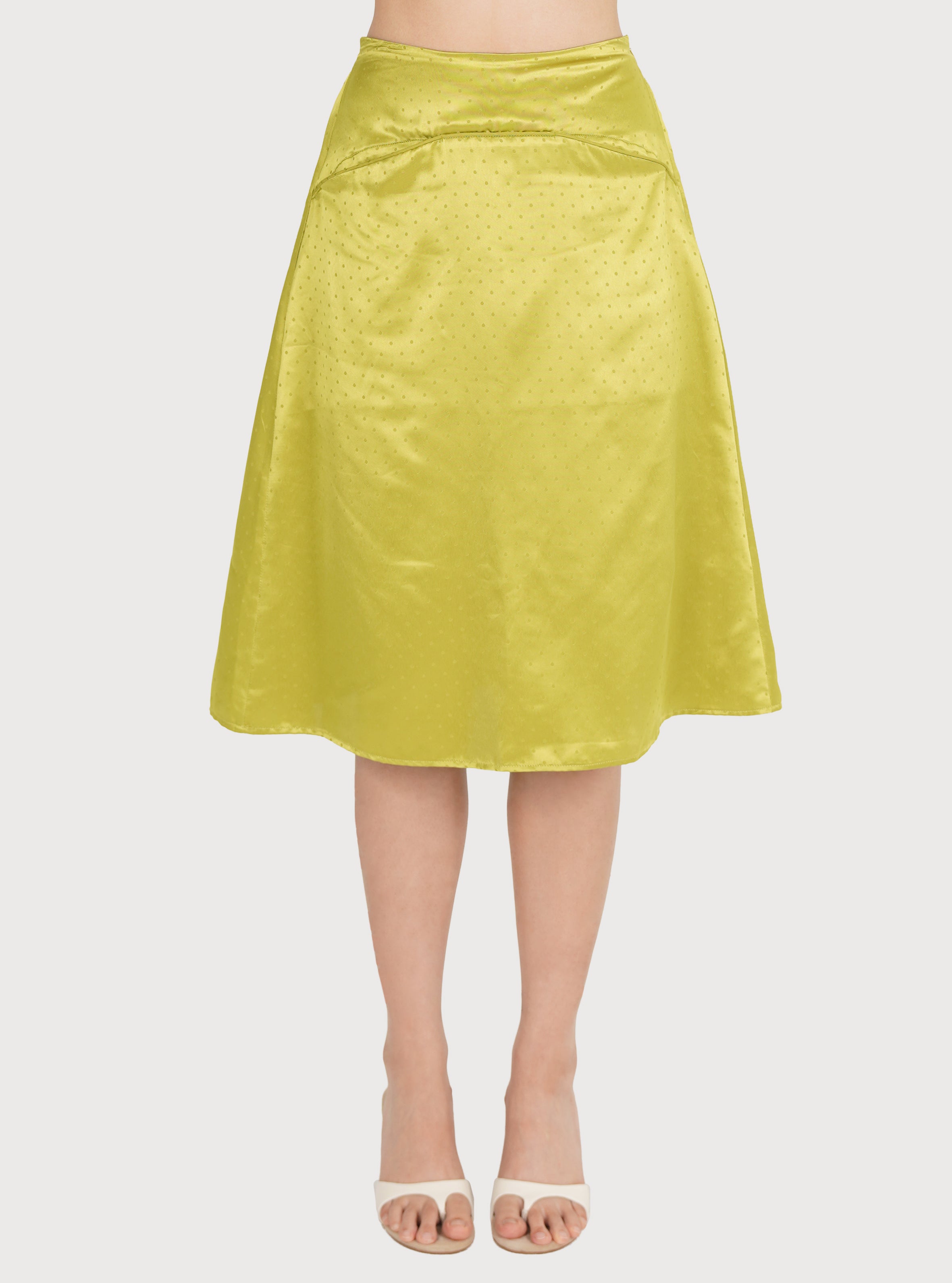 CURVED LINE DOTTED SATIN SKIRT_LIME