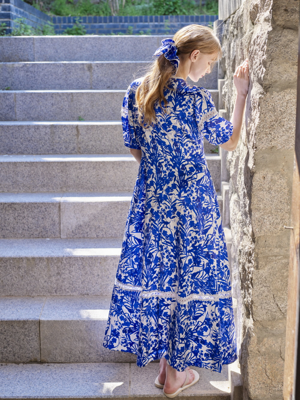 SAPPHIRE BLUE SILK LACE DRESS