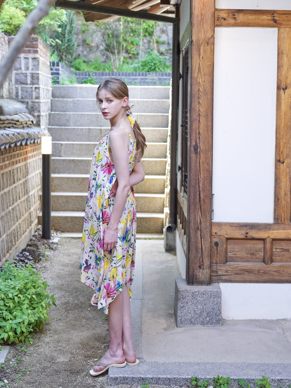 WATERCOLOR FLOWER SHIRRING DRESS