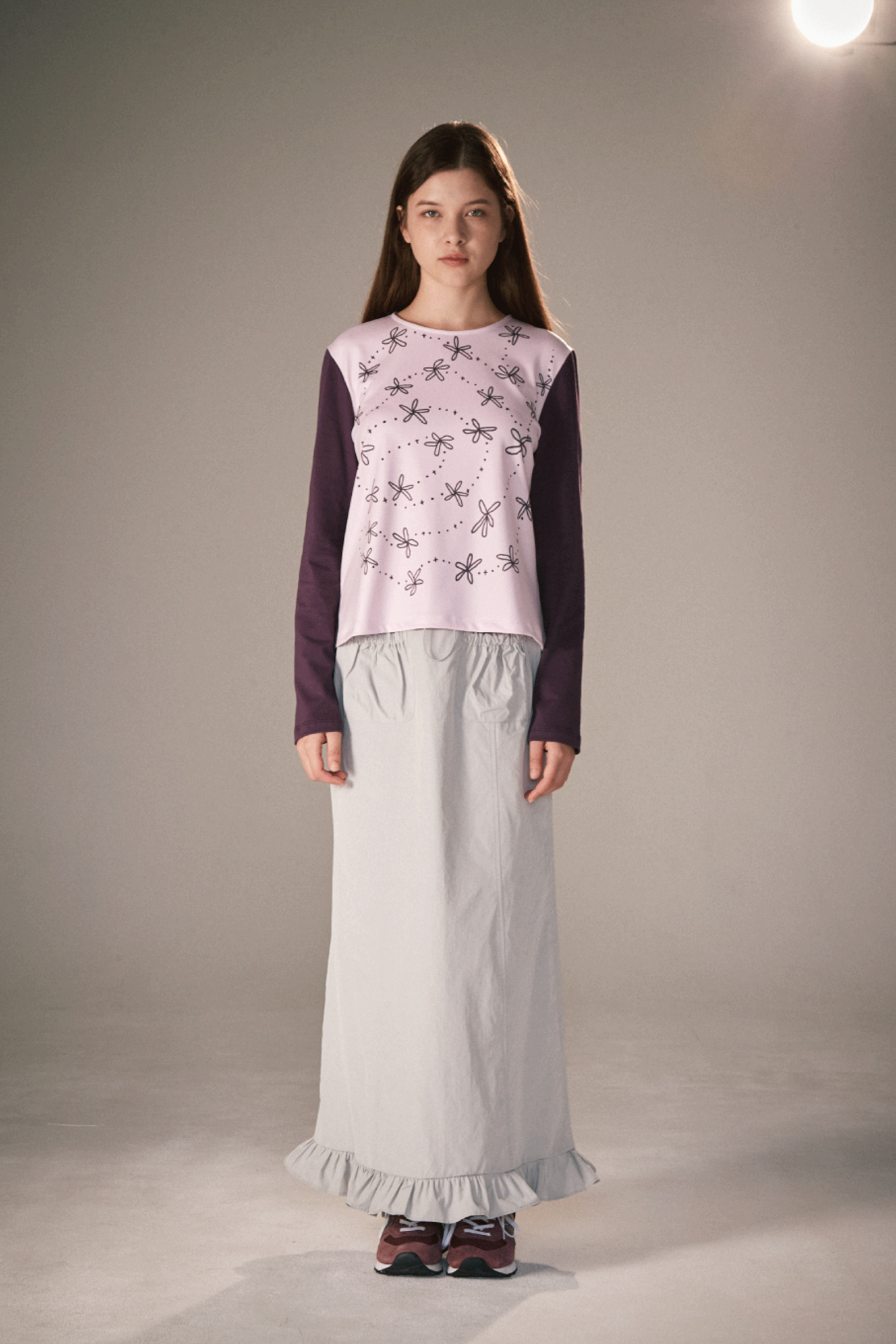 JUPE SIRÈNE MAXI À VOLANTS_GRIS CLAIR