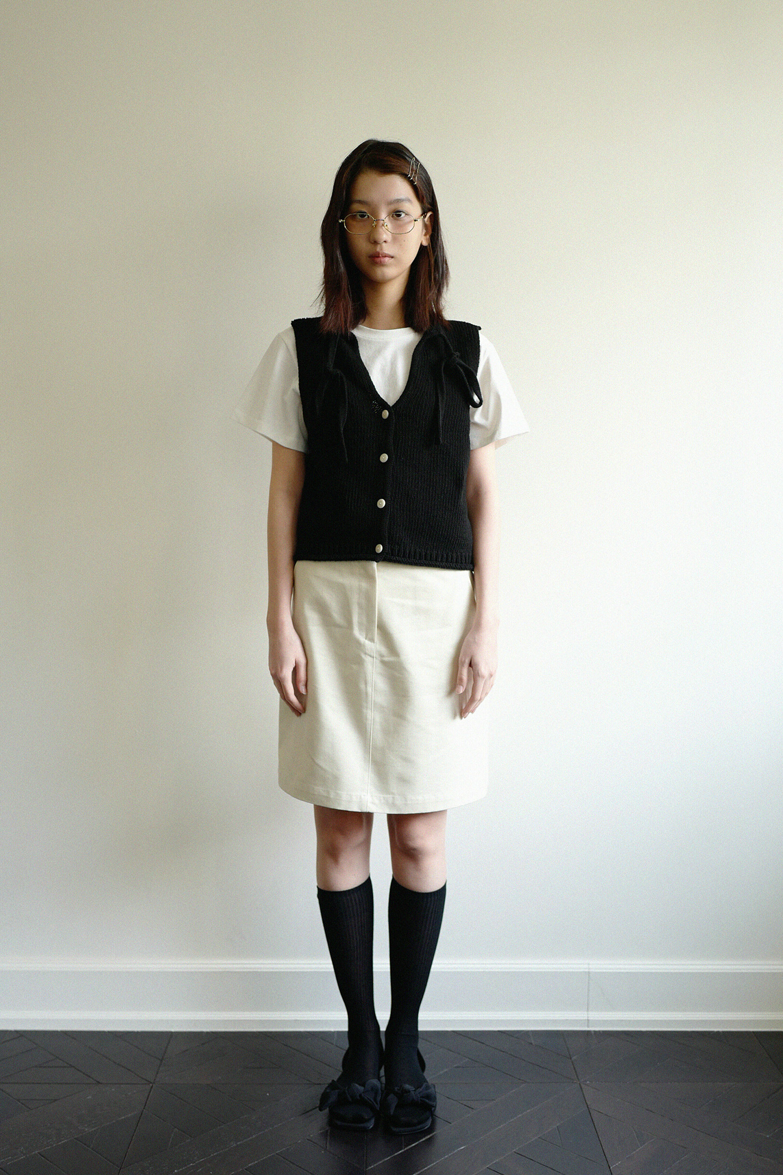 MOUI RIBBON STRAP OPEN VEST _NOIR