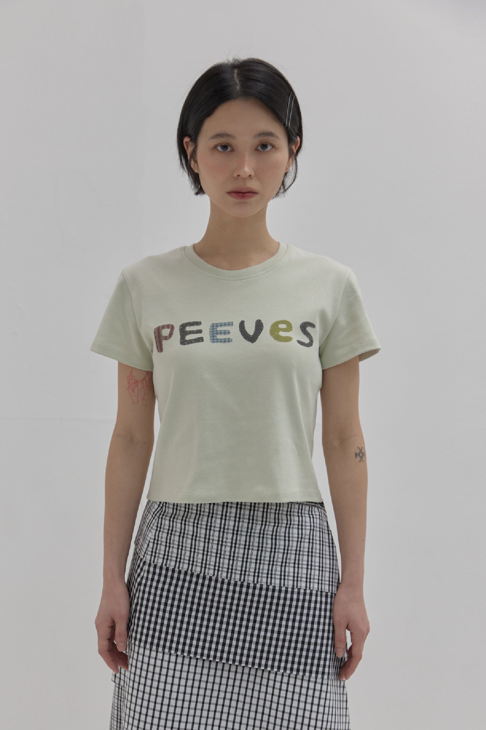 SCANNED NEEDLEWORK CROPPED T-SHIRT_VERT CITRON