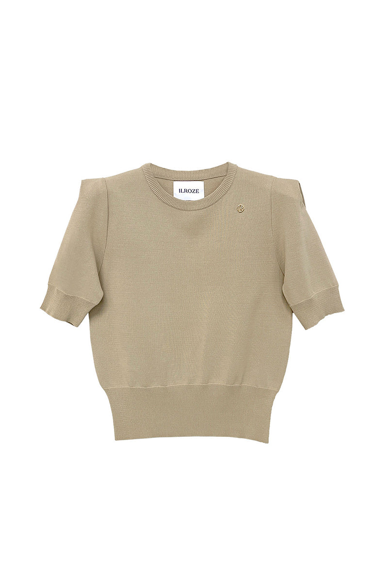 SHOULDER POINT SHORT SLEEVE KNIT_BEIGE