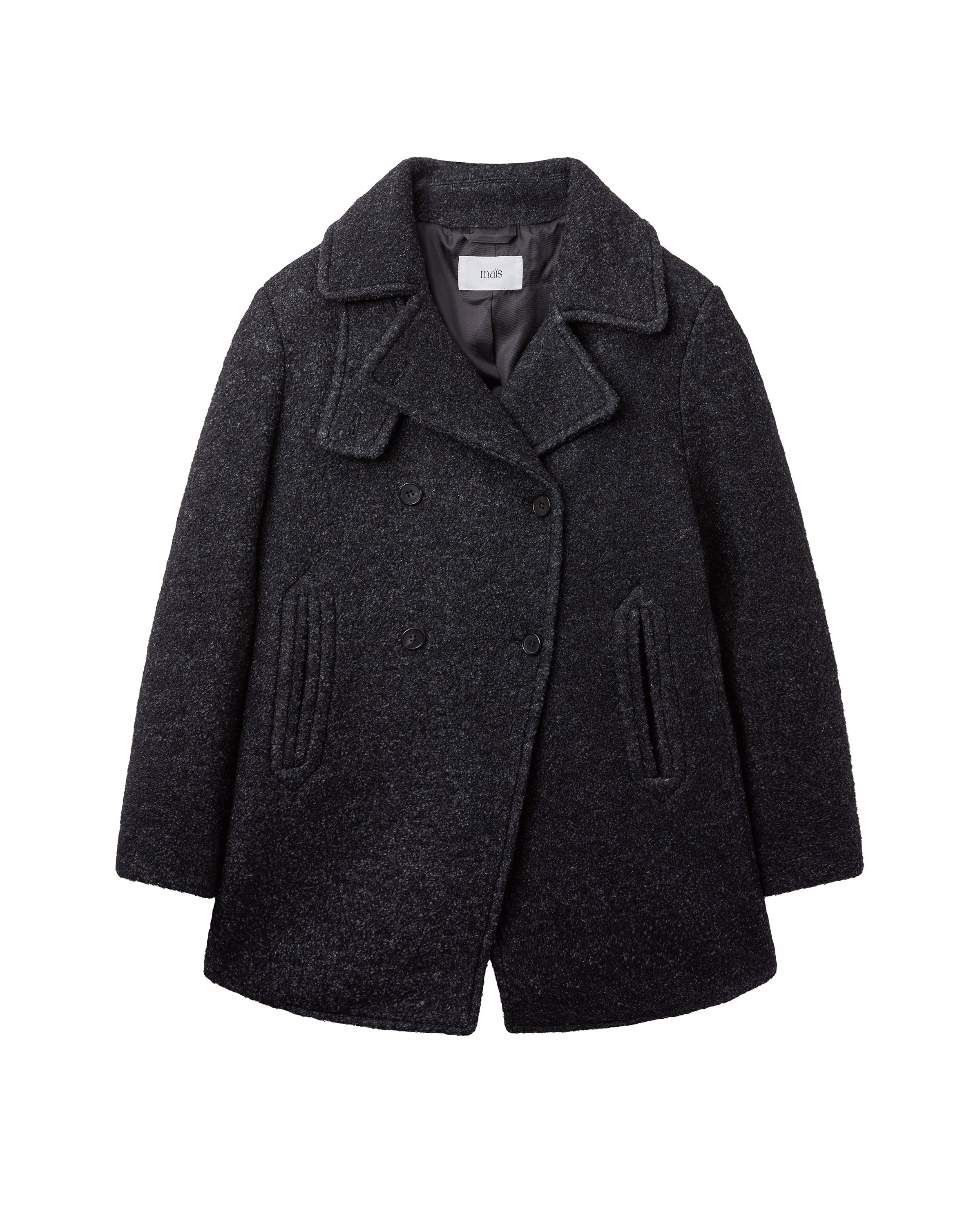 HOURGLASS WOOL DOUBLE PEA COAT_CHARCOAL