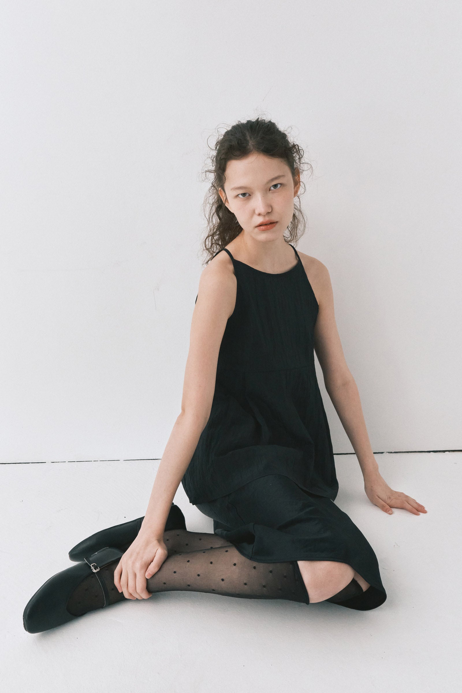 SATIN SLIM LONG SKIRT_NOIR