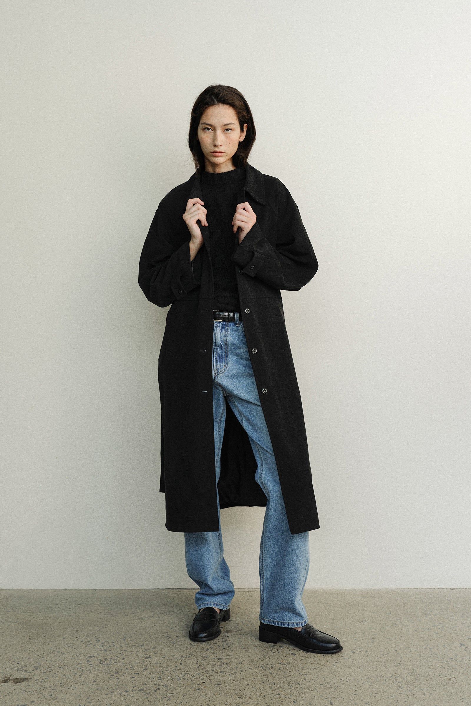 MANTEAU LONG EN SUÉDINE_NOIR