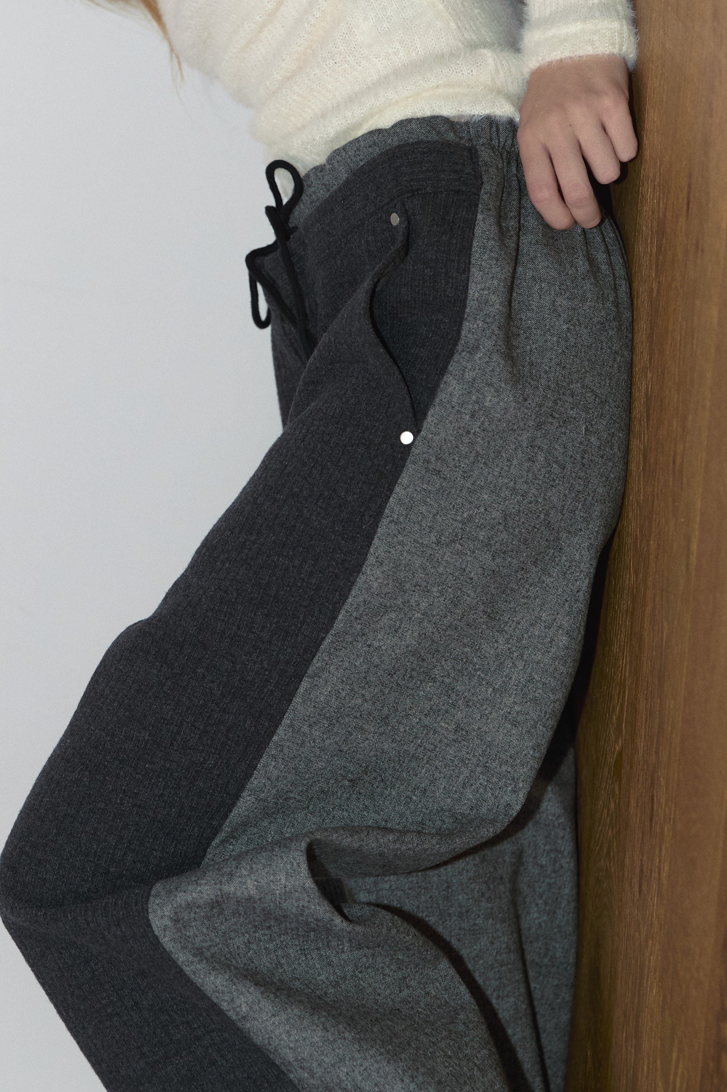 FABRIC MIX WOOL PANTS_GREY