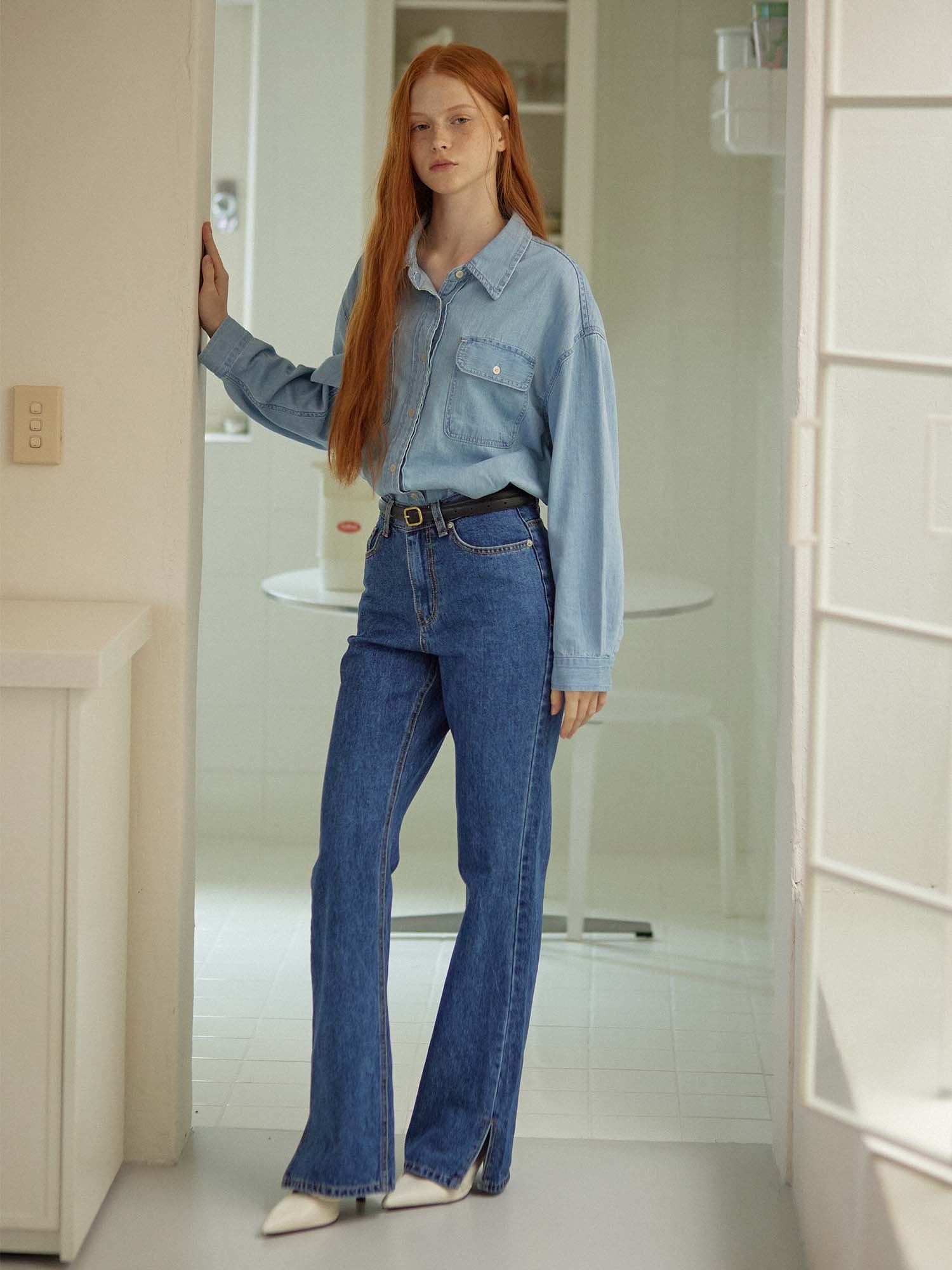 SLIT DENIM PANTS_BLEU