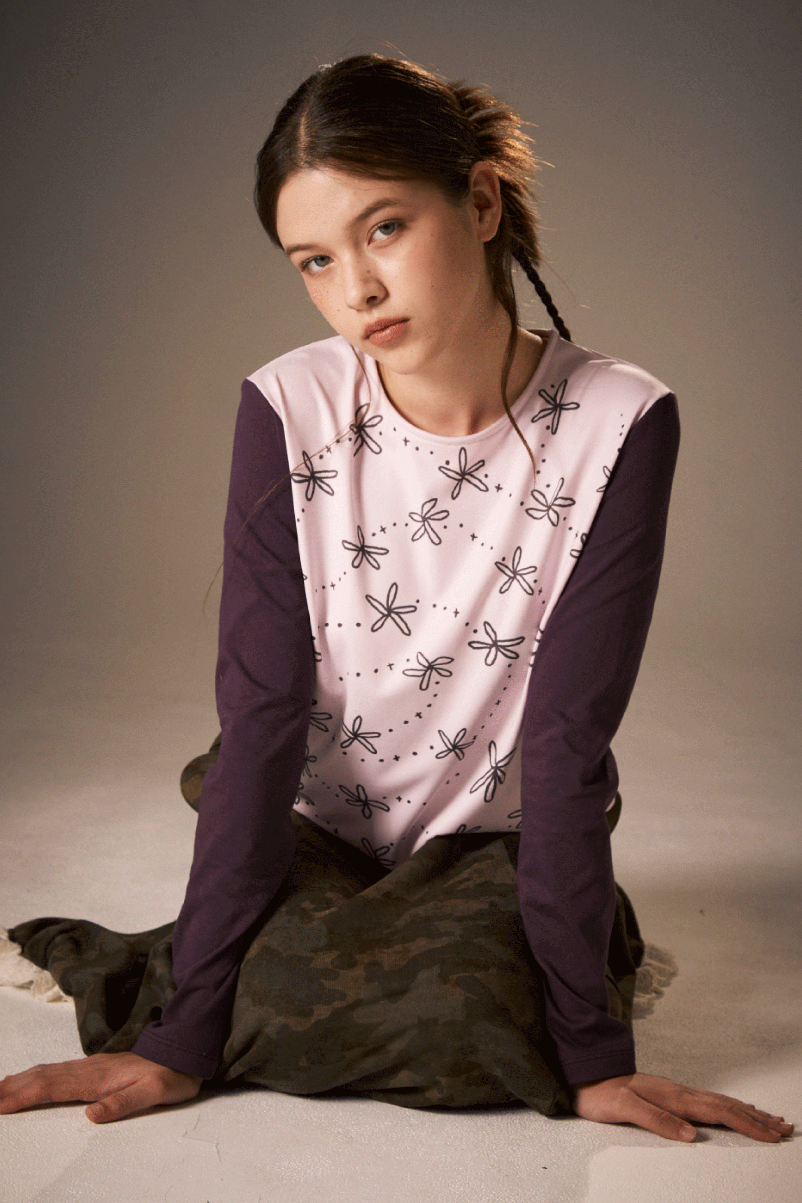 HAND WRITING FLOWER LONG SLEEVE TOP_PINK