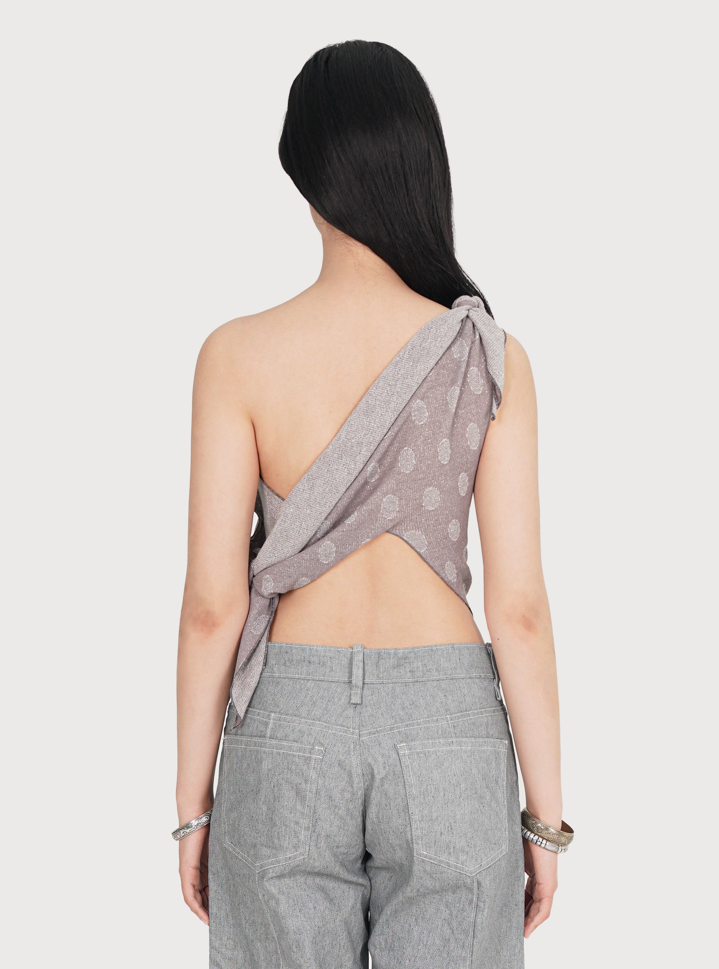 METALLIC WRAP SCARF JERSEY TOP_GREY