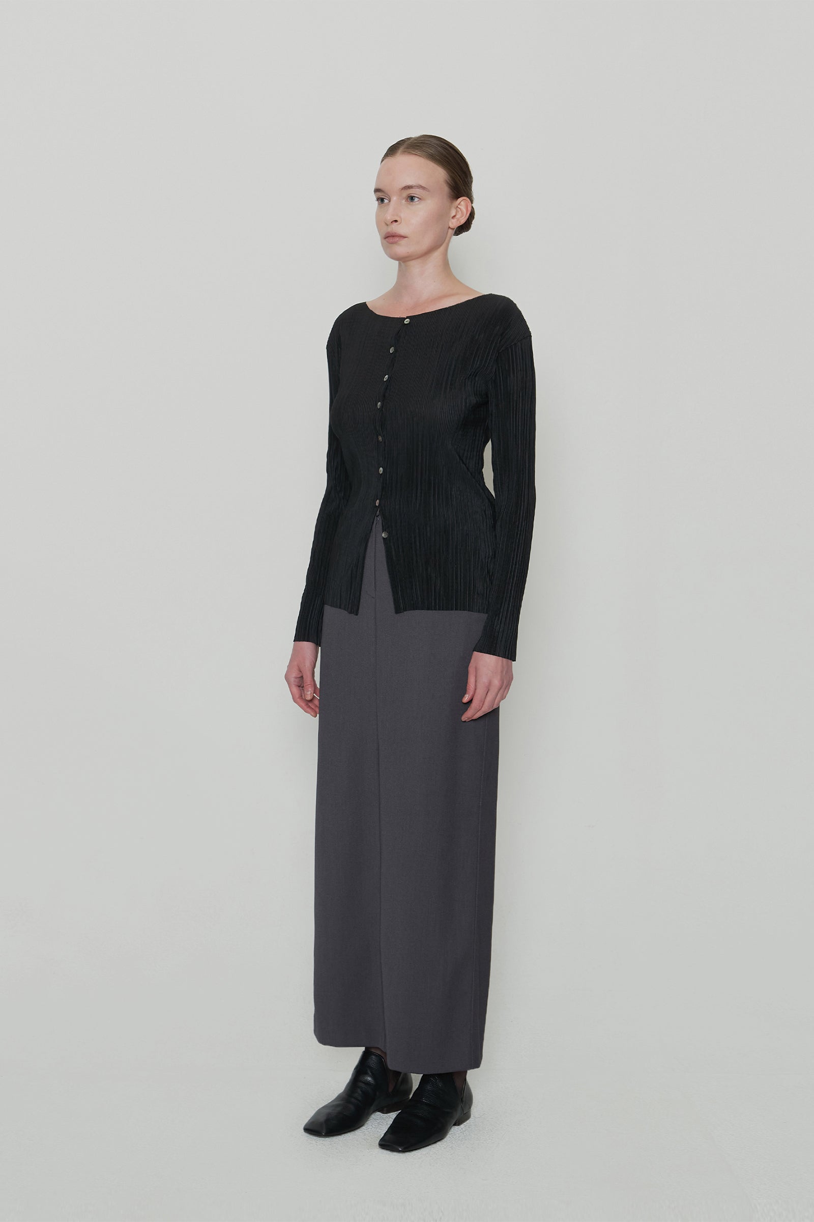 PLEATS CARDIGAN_BLACK