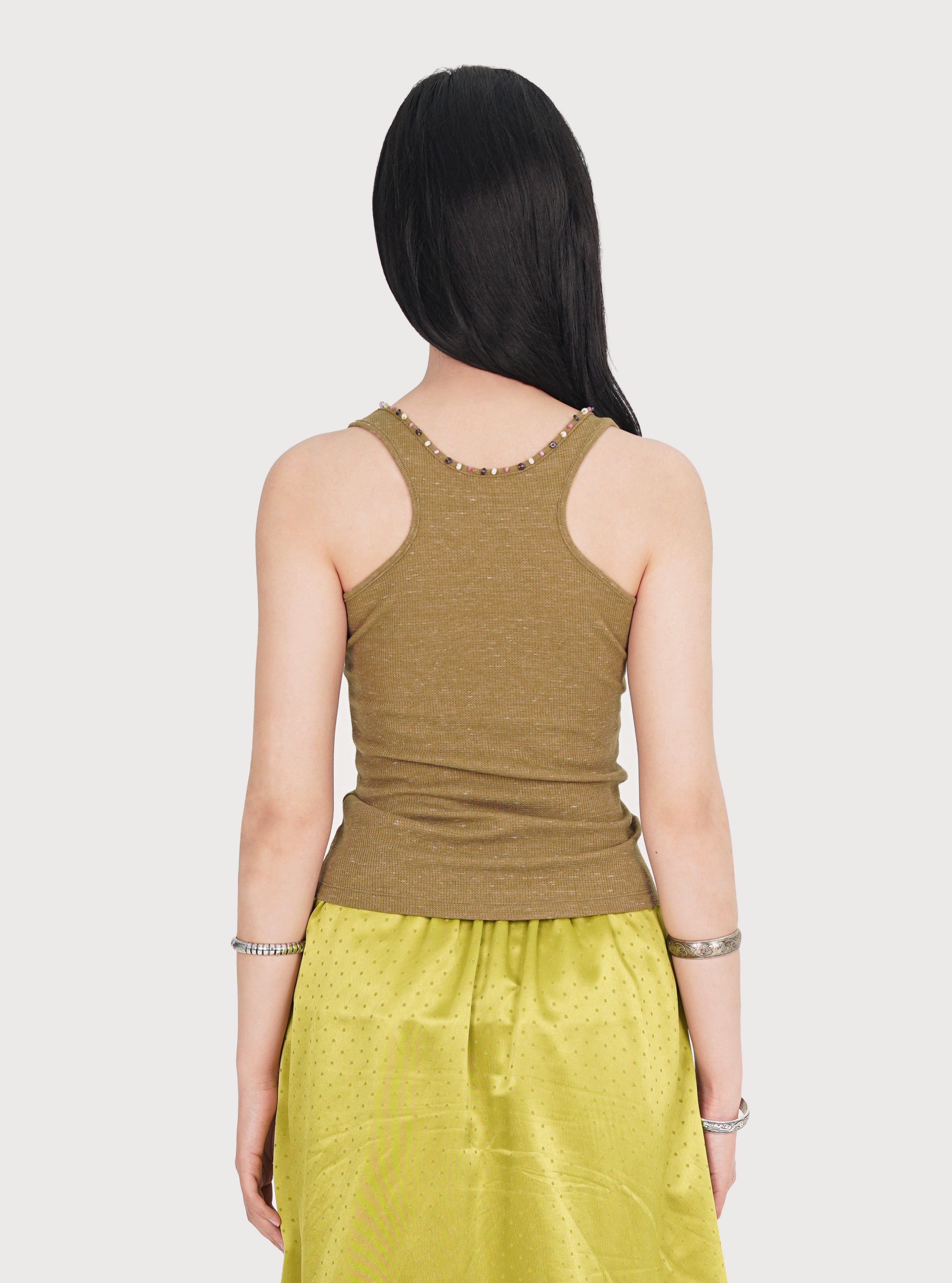 BEADED WAFFLE TANK TOP_SAGE GREEN