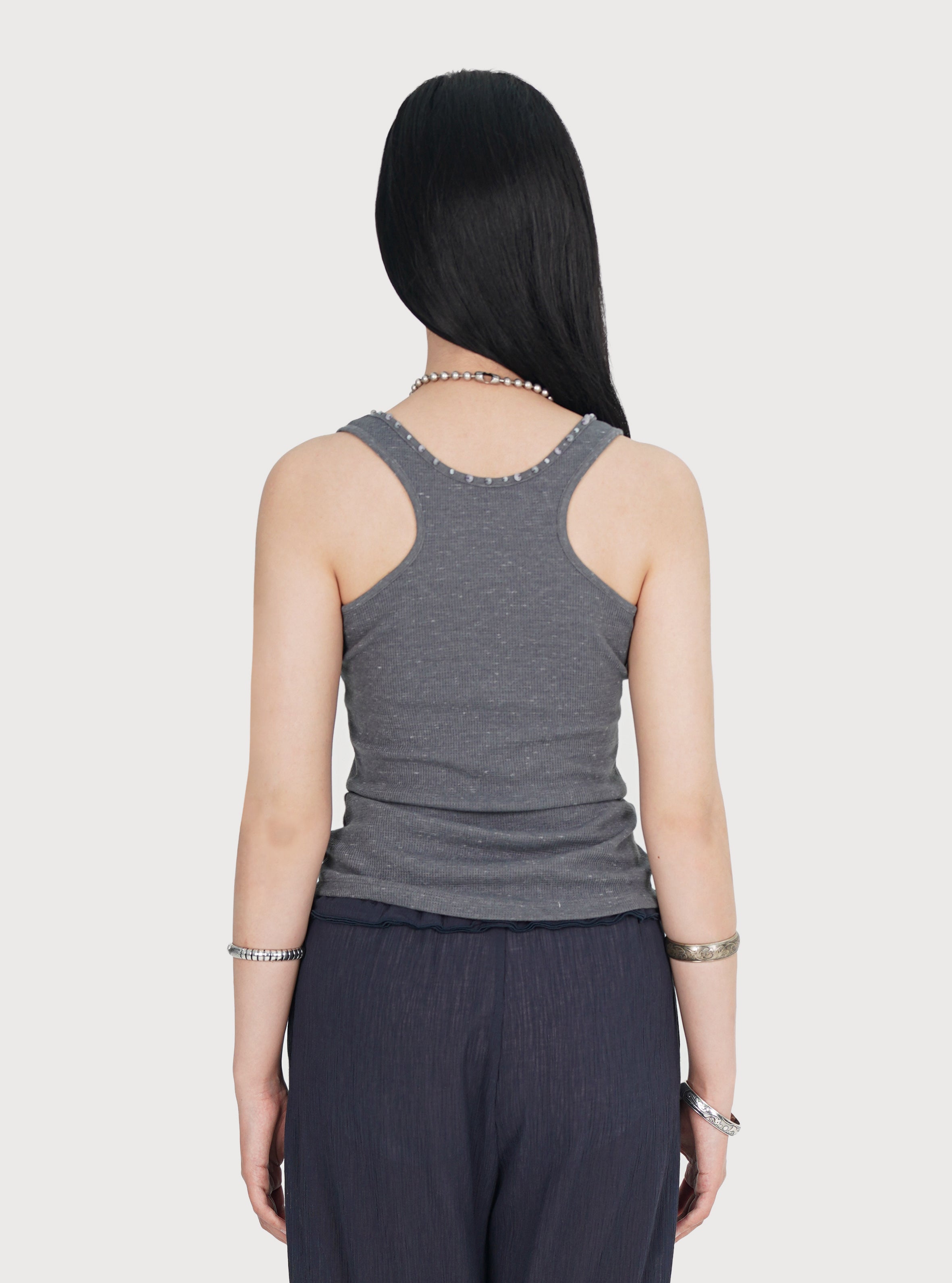 BEADED WAFFLE TANK TOP_DUST GREY