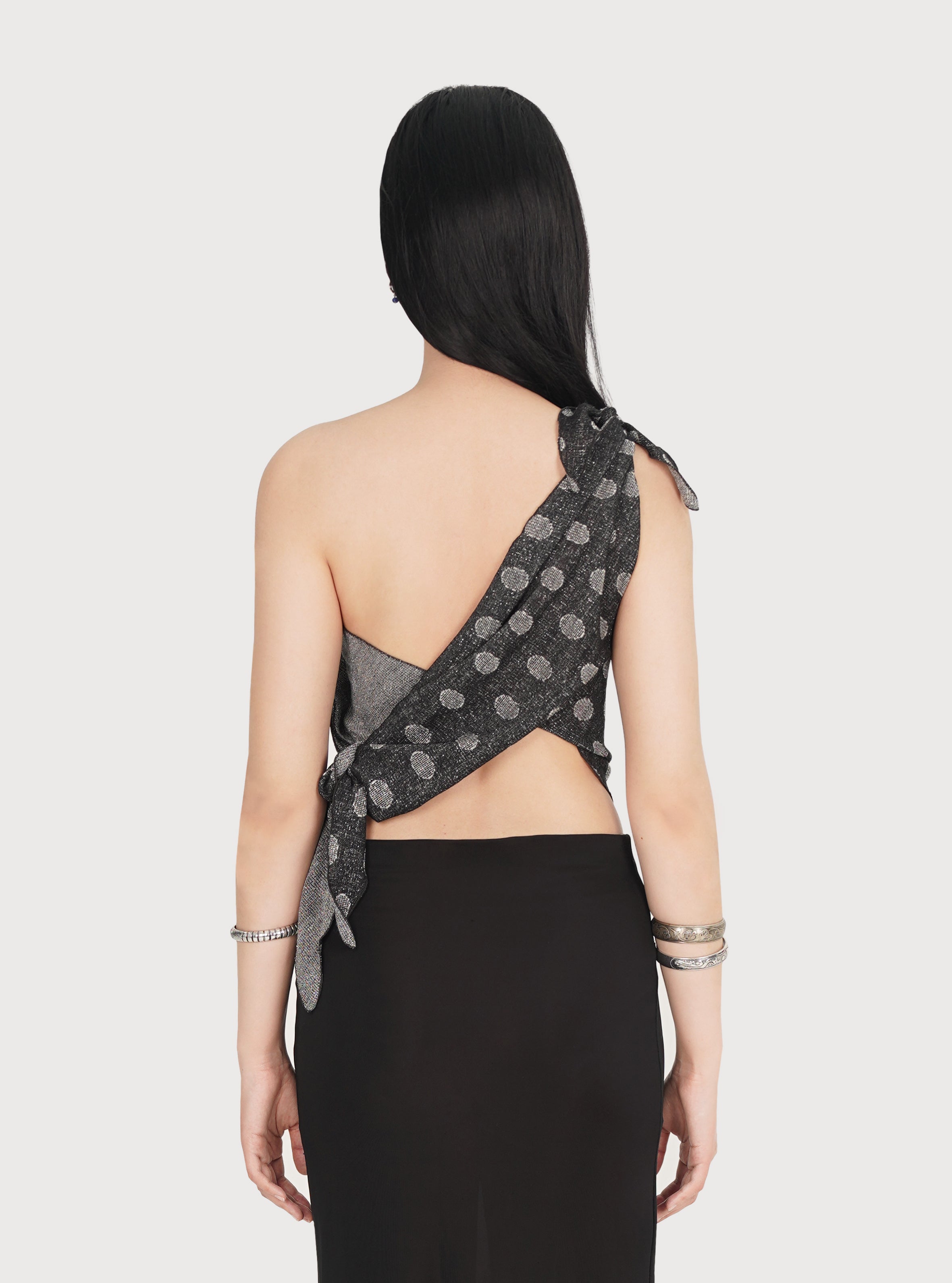 METALLIC WRAP SCARF JERSEY TOP_BLACK