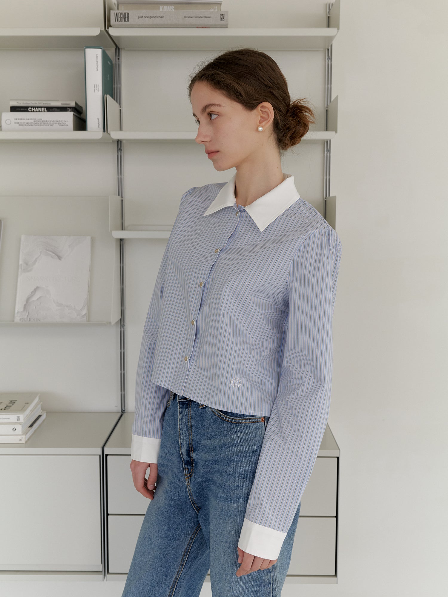 CROP STRIPE SHIRT_BLEU CIEL