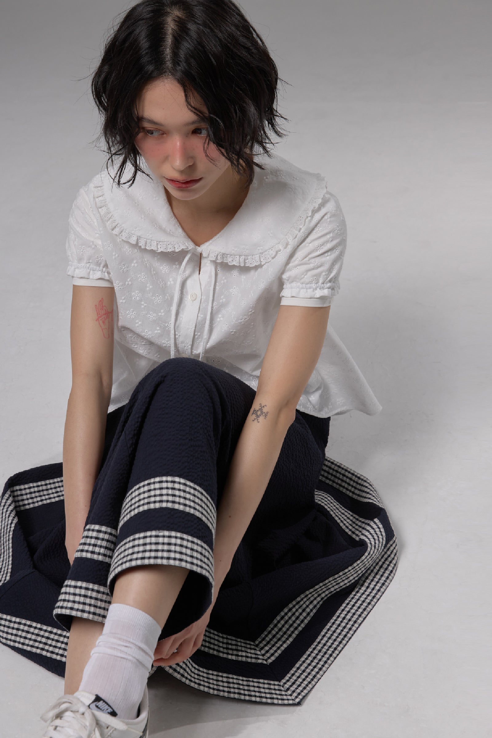 SEERSUCKER FLARED MAXI SKIRT_NAVY
