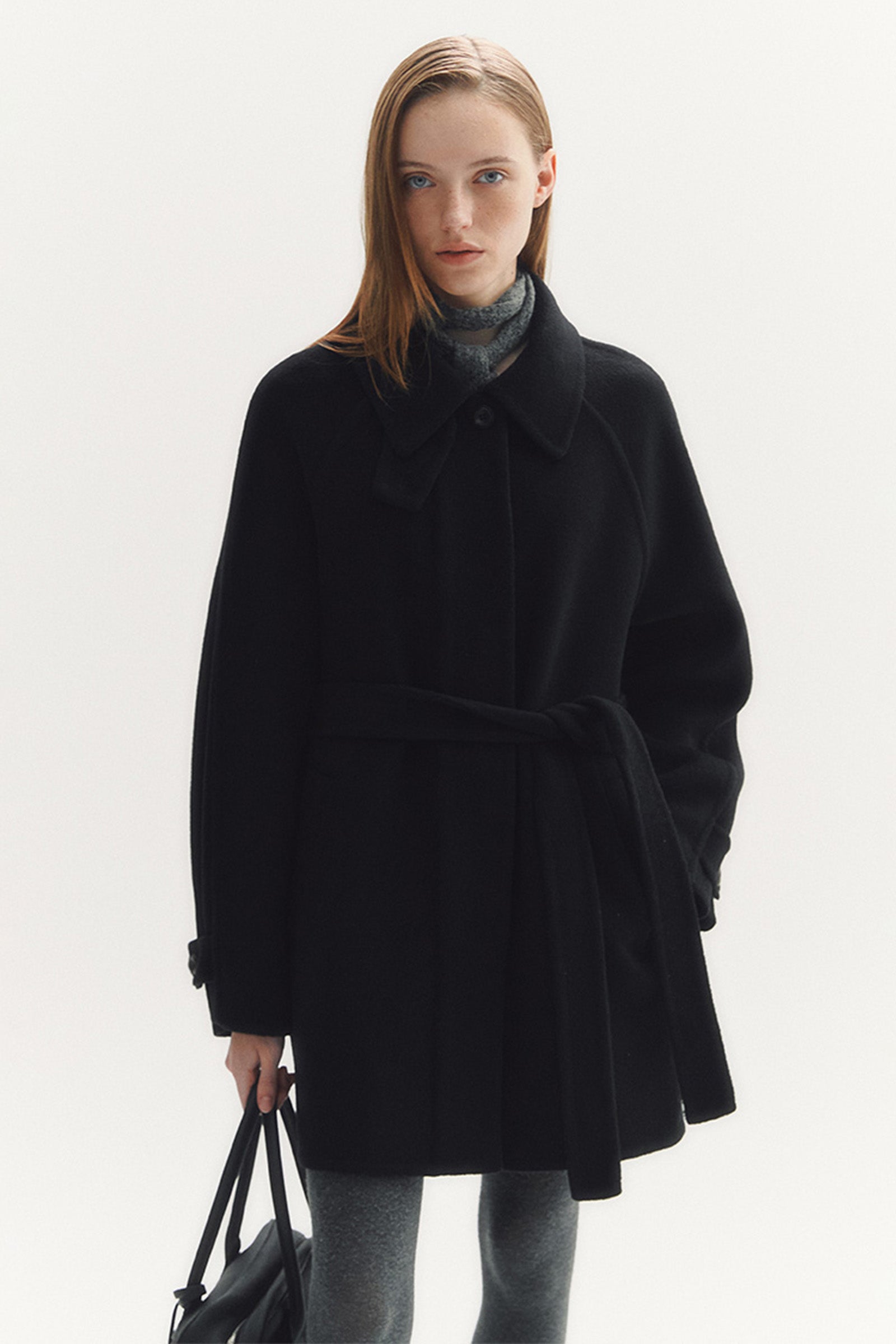 HANDMADE WOOL HALF COAT_NOIR