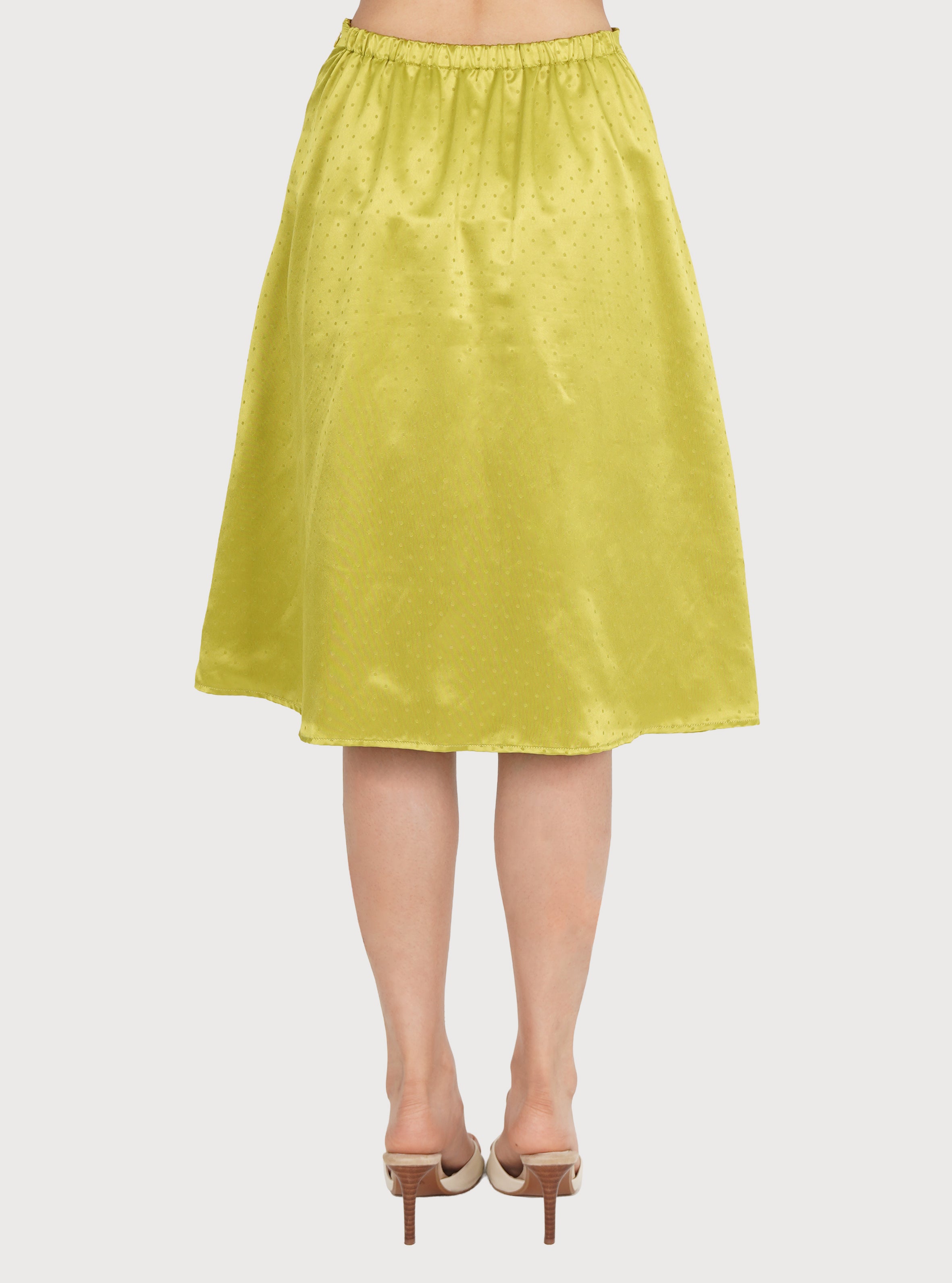 CURVED LINE DOTTED SATIN SKIRT_LIME