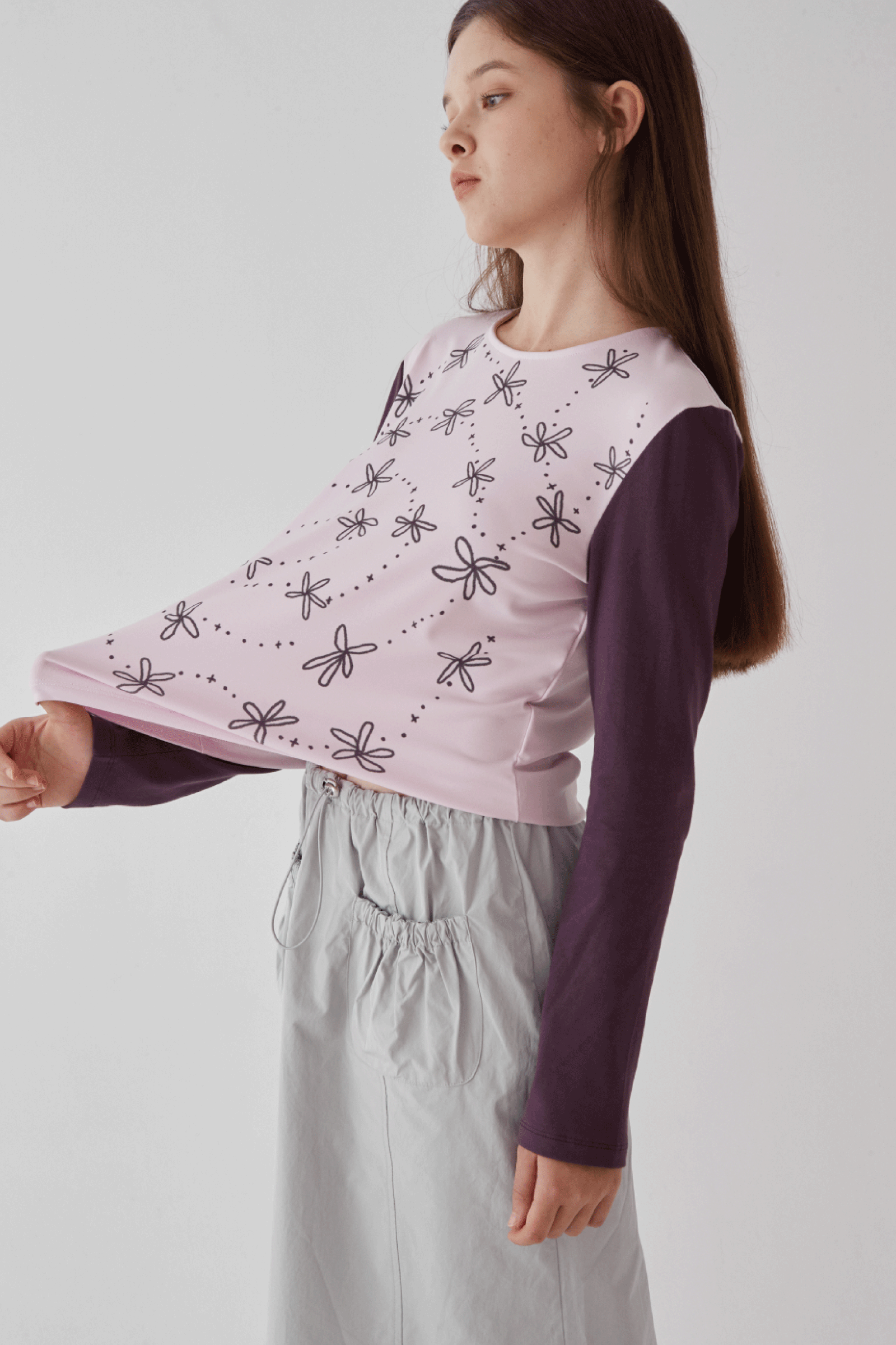 HAND WRITING FLOWER LONG SLEEVE TOP_PINK