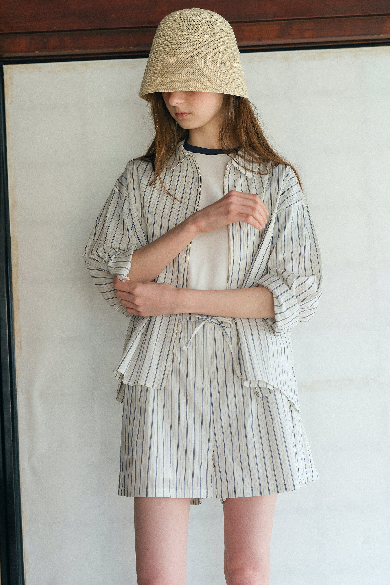 PONS STRIPE ZIP-UP_BLEU MARINE RAYÉ