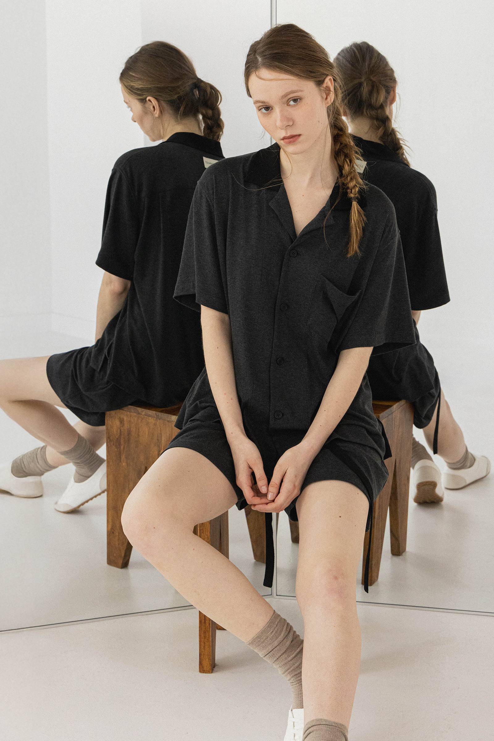 CHARCOAL DROP PAJAMAS SET UP_CHARBON